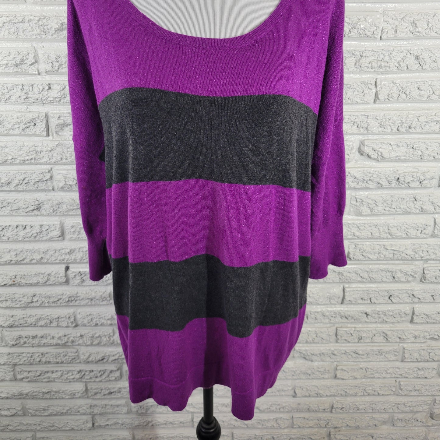 Rock & Republic Women’s XL Sweater Purple Black Metallic 3/4 Sleeve STR209E