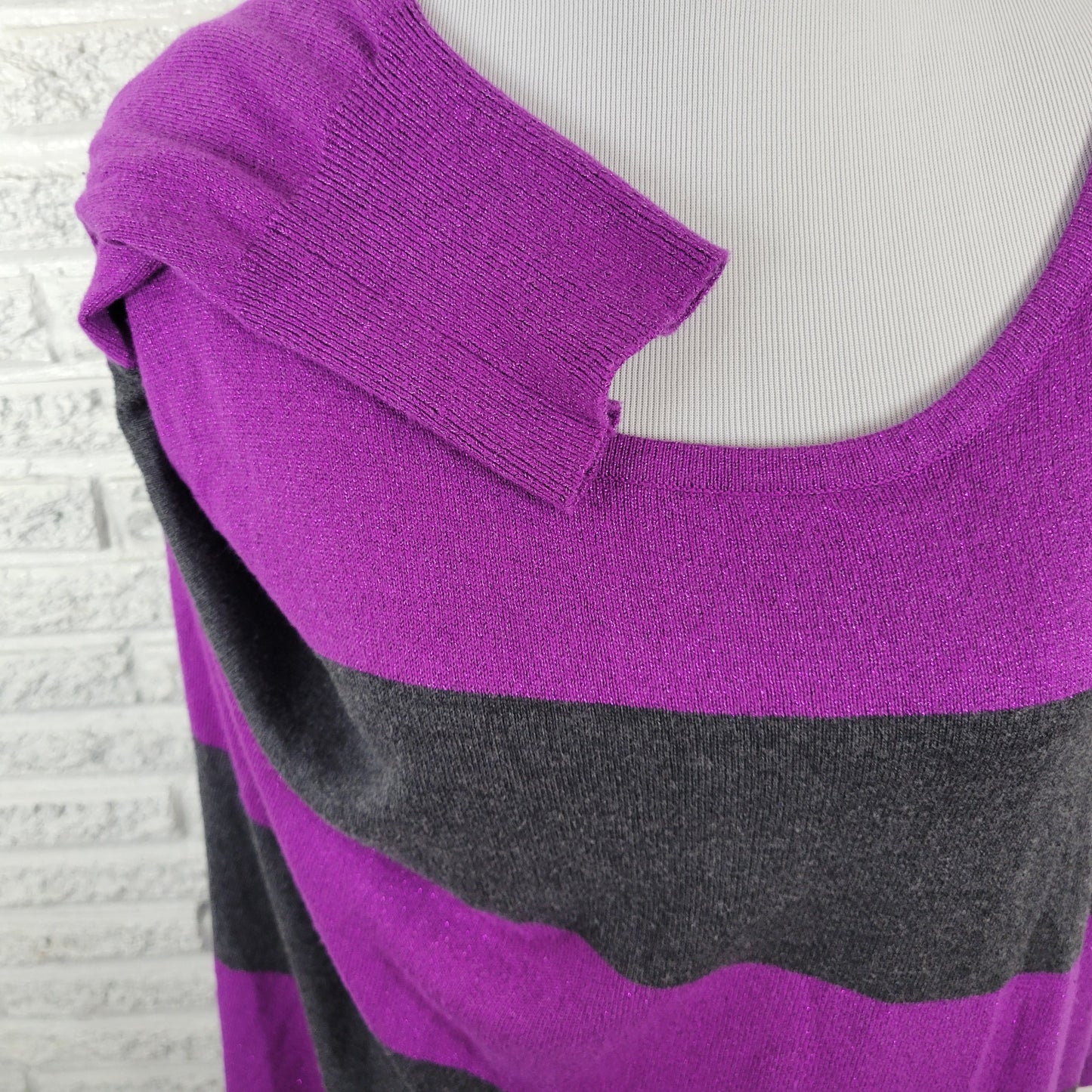 Rock & Republic Women’s XL Sweater Purple Black Metallic 3/4 Sleeve STR209E