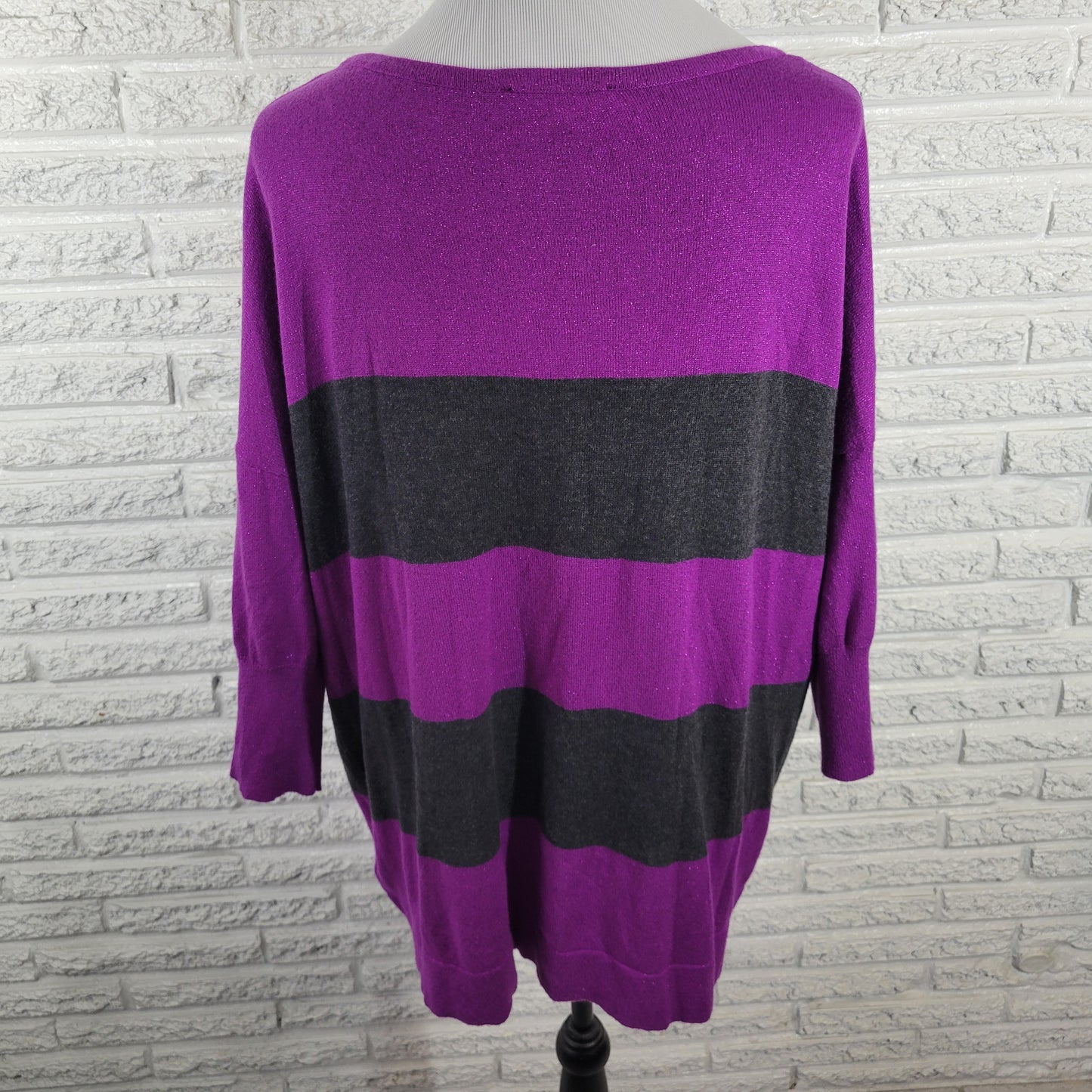 Rock & Republic Women’s XL Sweater Purple Black Metallic 3/4 Sleeve STR209E