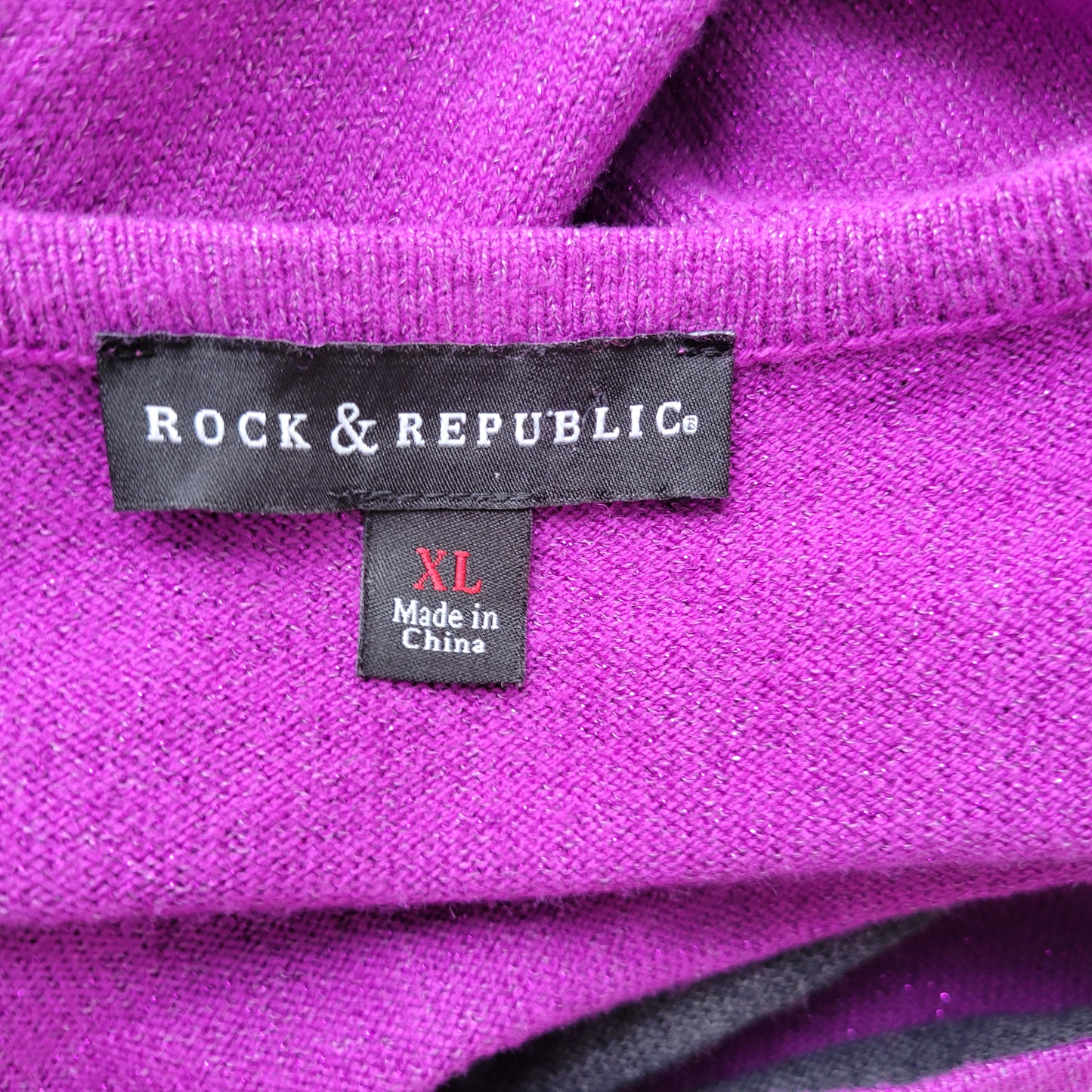 Rock & Republic Women’s XL Sweater Purple Black Metallic 3/4 Sleeve STR209E