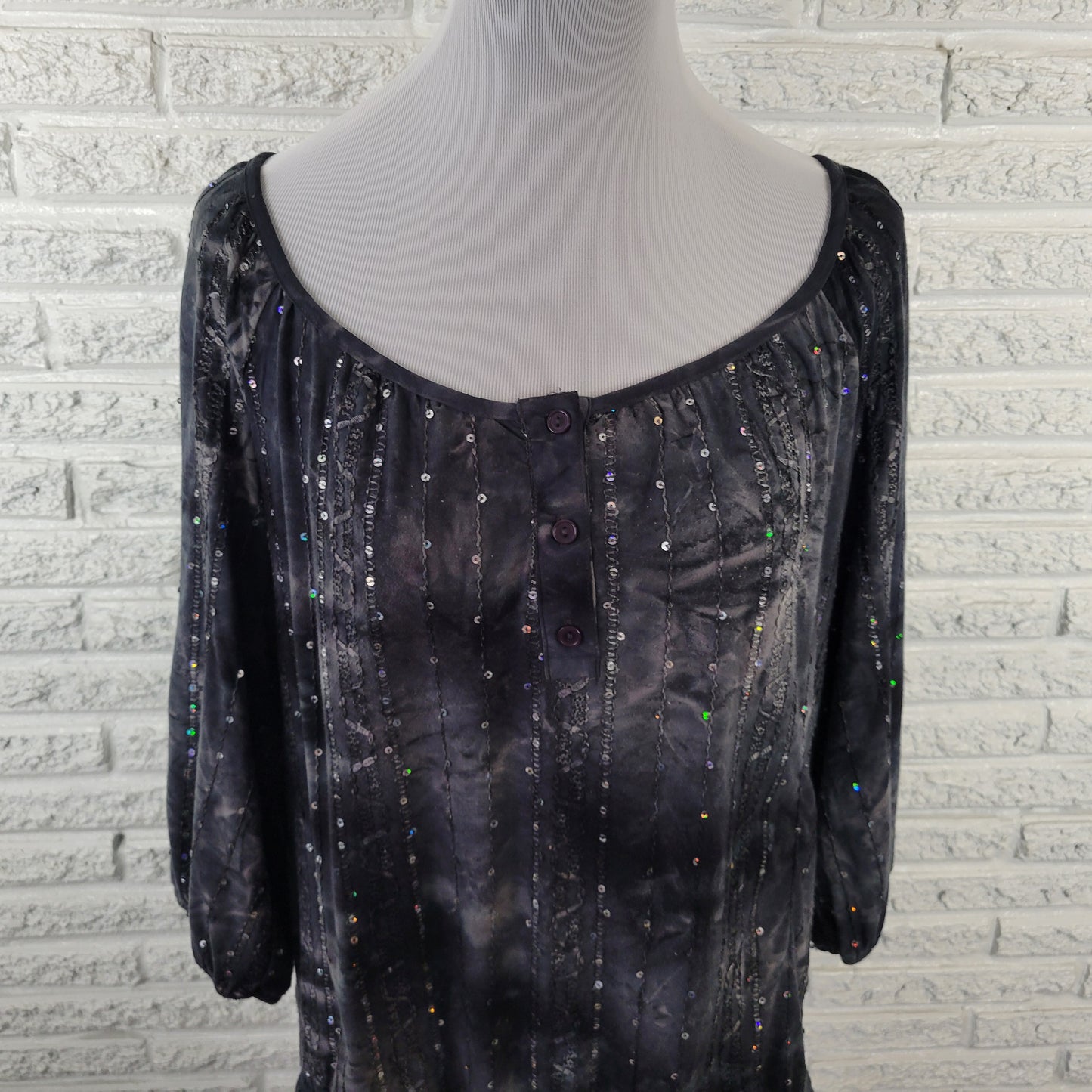 Dressbarn XL Peplum Top Black Sequin Embroidered 3/4 Sleeve Plus Size BLA155E