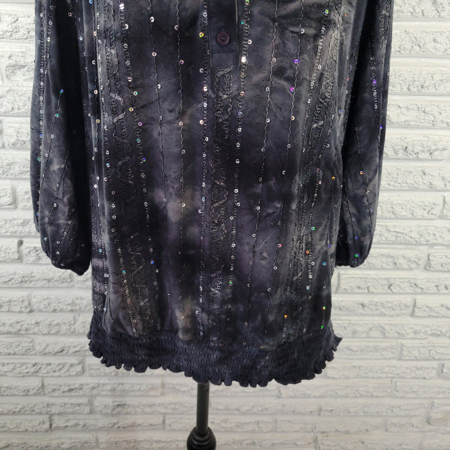 Dressbarn XL Peplum Top Black Sequin Embroidered 3/4 Sleeve Plus Size BLA155E