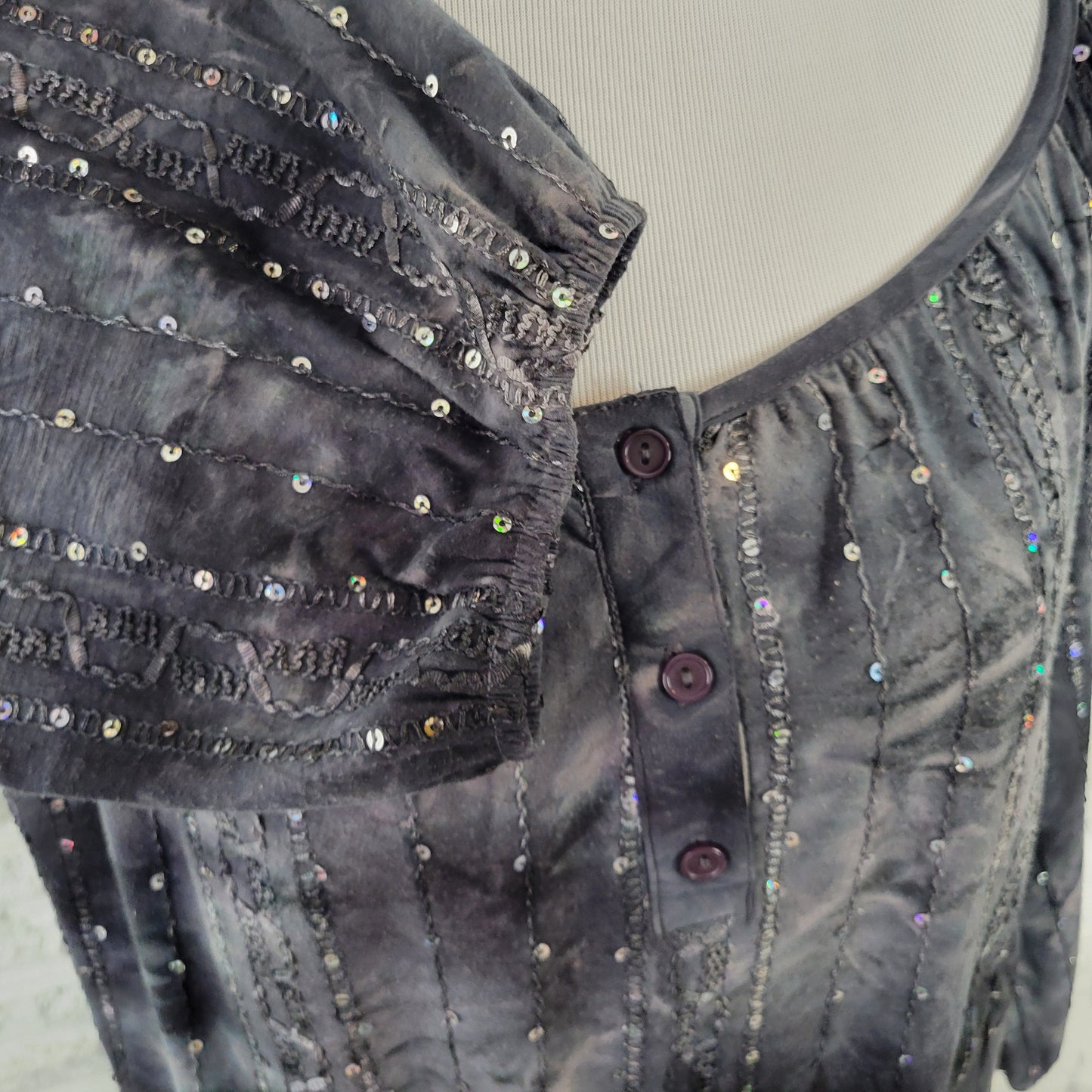Dressbarn XL Peplum Top Black Sequin Embroidered 3/4 Sleeve Plus Size BLA155E