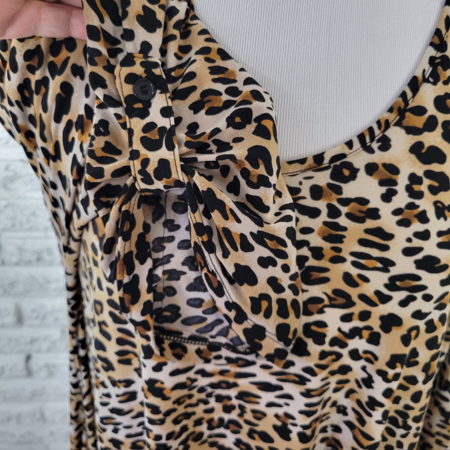 Isabella Rodriguez 2X Smock Tunic Animal Print Tan Black Long Roll Tab ANI43E