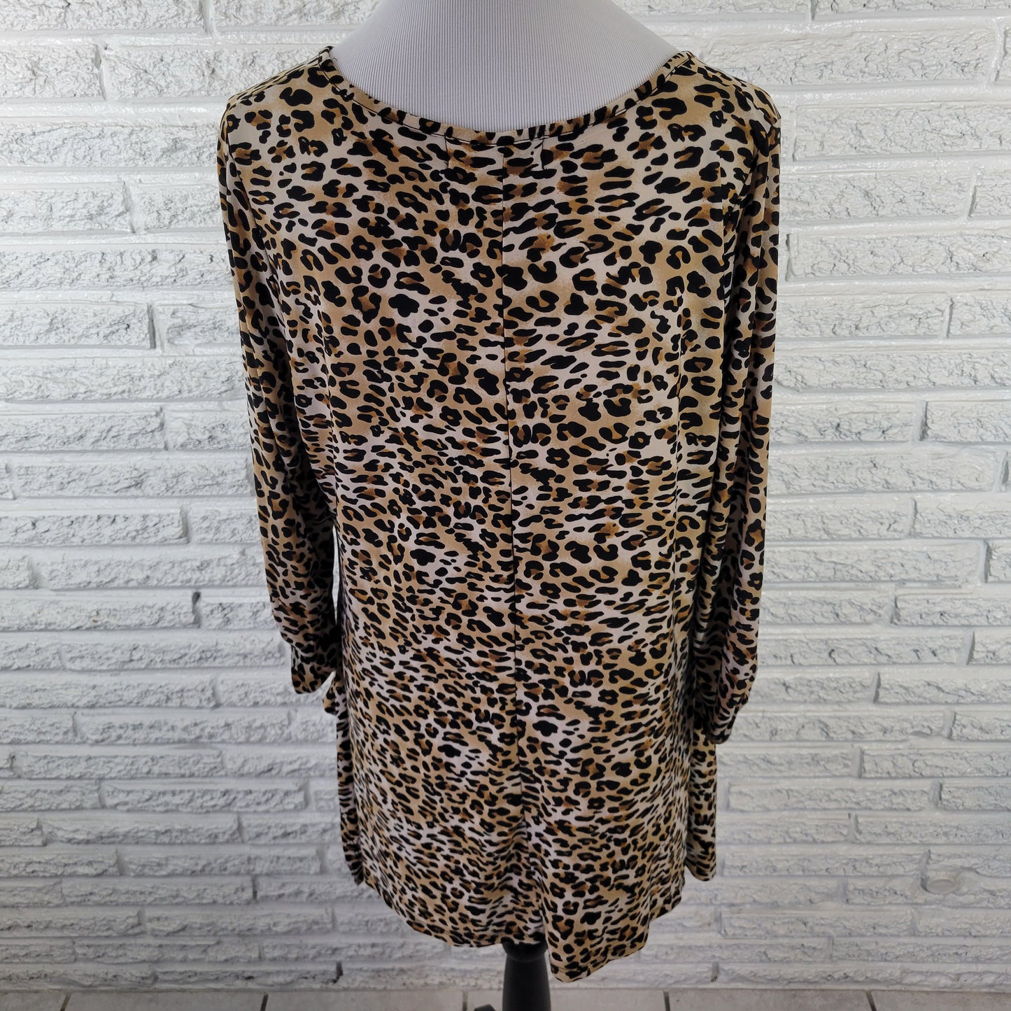 Isabella Rodriguez 2X Smock Tunic Animal Print Tan Black Long Roll Tab ANI43E