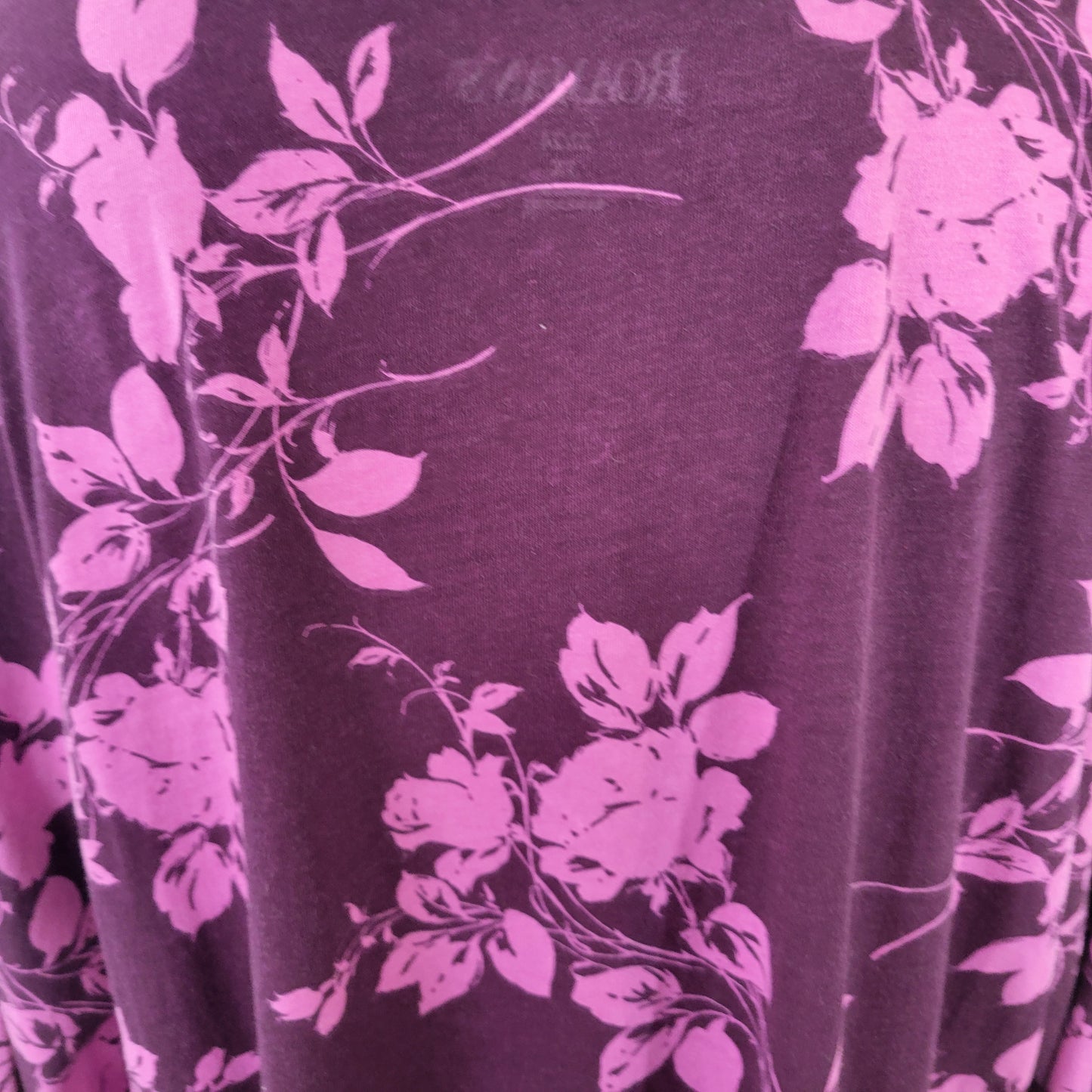 Roamans 1X Women’s Top Purple Floral Cotton Blouse Long Sleeve V-Neck FLO269E