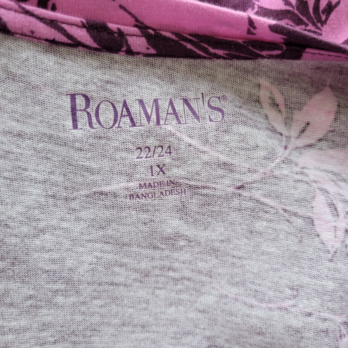 Roamans 1X Women’s Top Purple Floral Cotton Blouse Long Sleeve V-Neck FLO269E