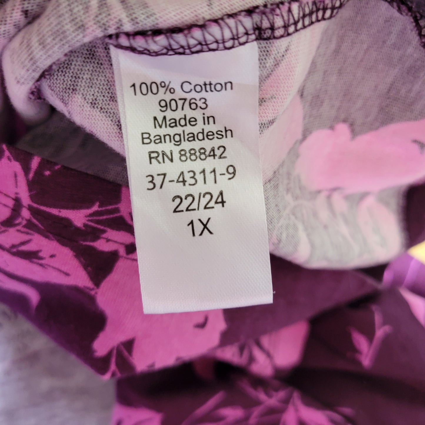 Roamans 1X Women’s Top Purple Floral Cotton Blouse Long Sleeve V-Neck FLO269E