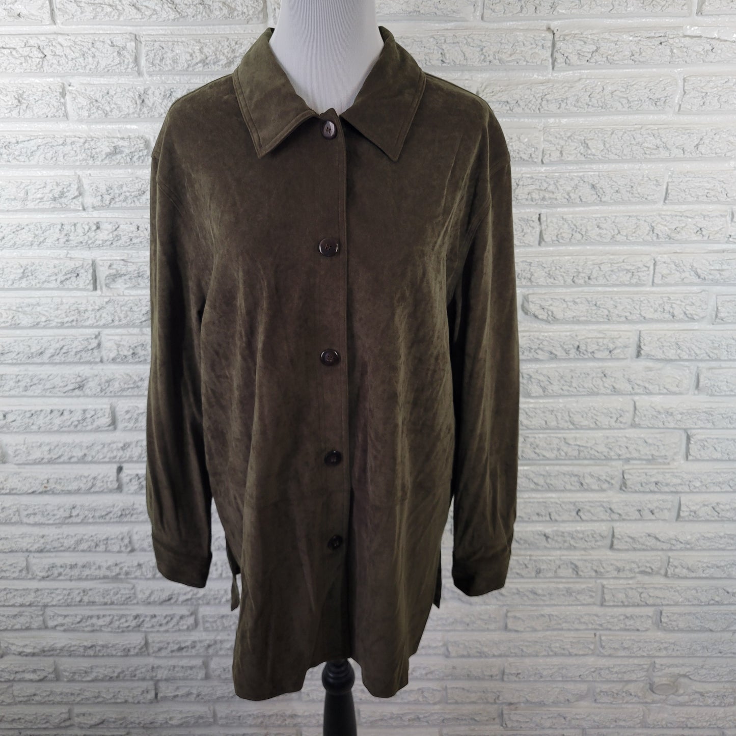 Fleet Street Women’s XL Blazer Green Velvet Button Up Lined Jacket HNGE