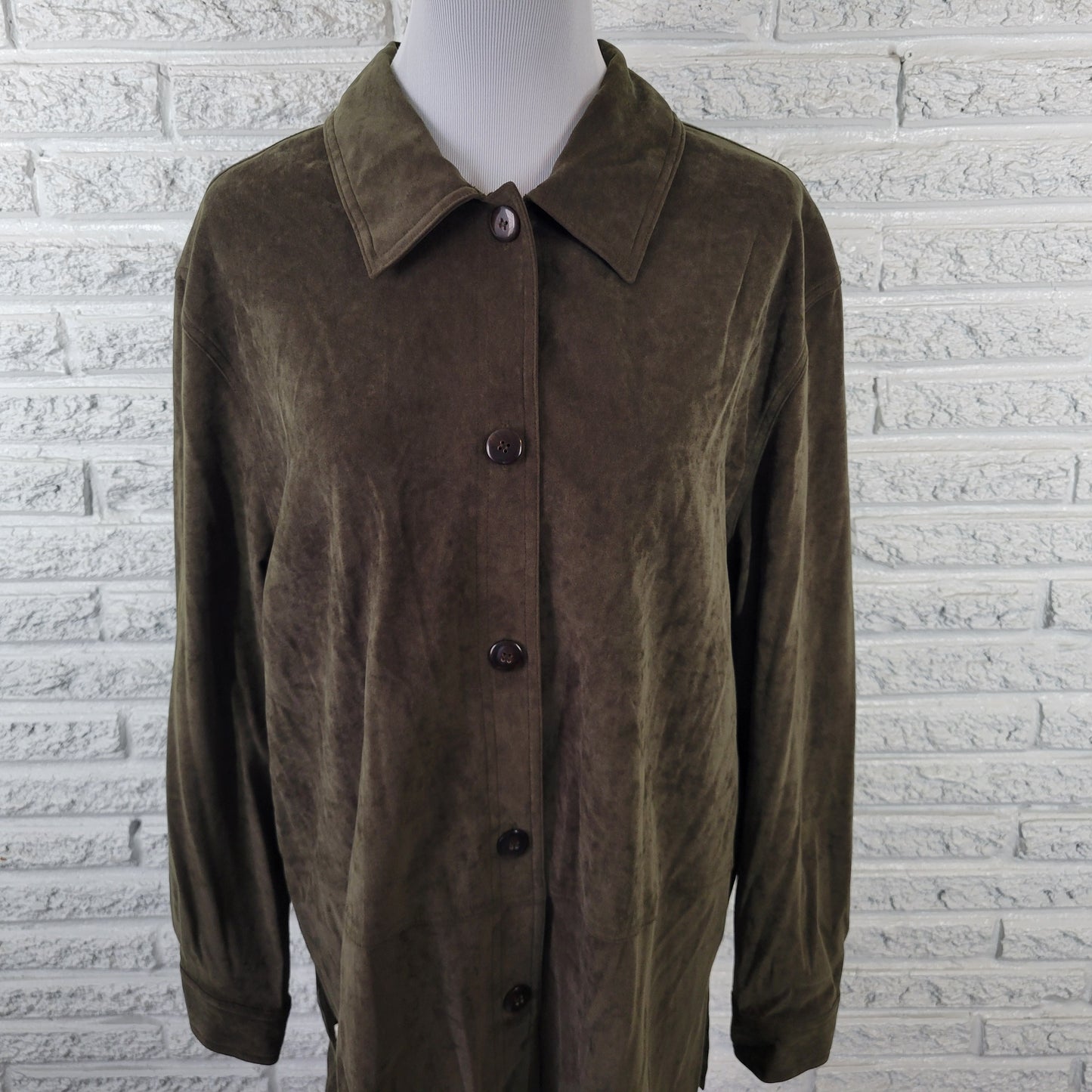 Fleet Street Women’s XL Blazer Green Velvet Button Up Lined Jacket HNGE
