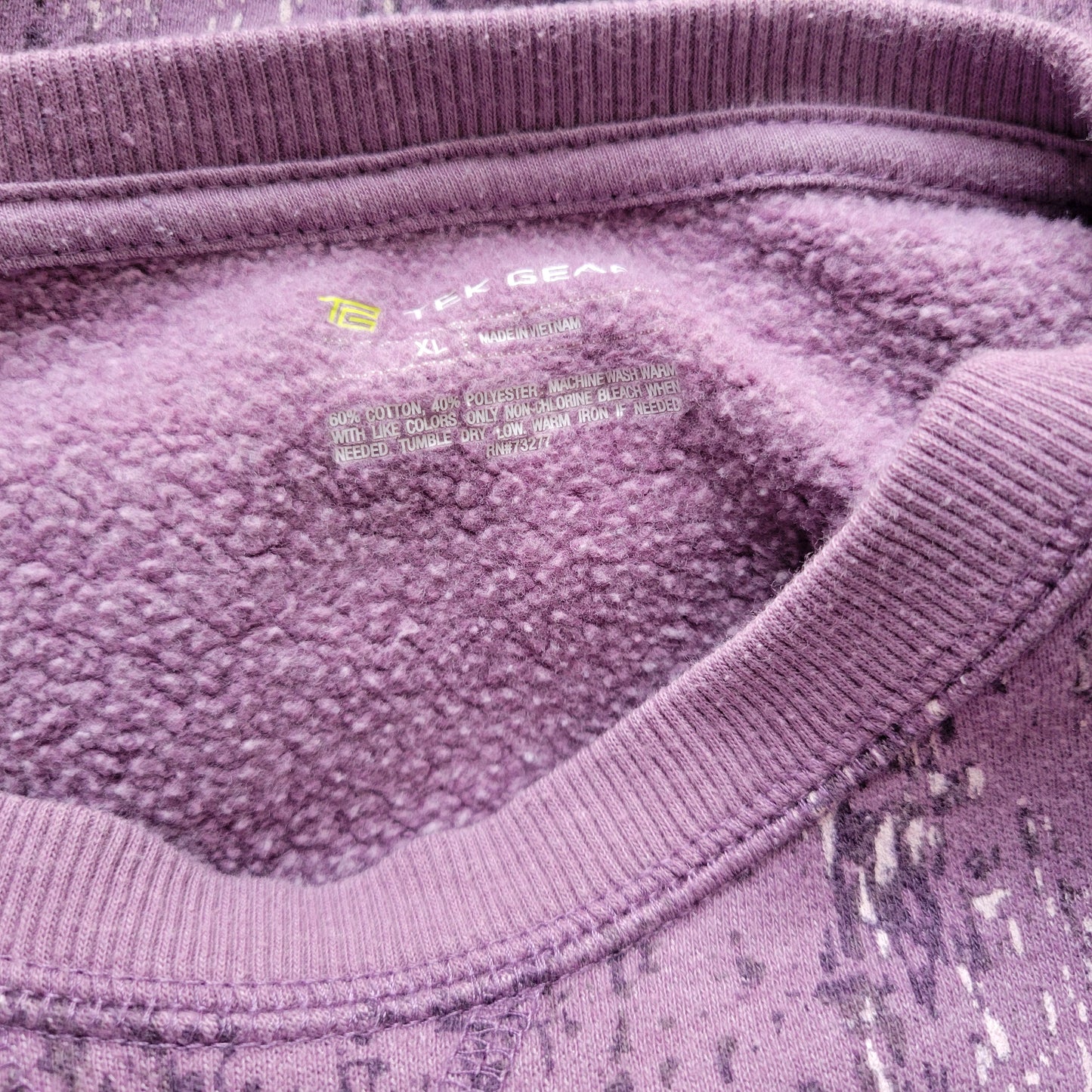 Tek Gear Crewneck Sweatshirt XL Purple Marled Thumb Holes Pullover SWE191E