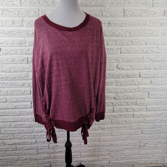 Maurices Women's 1X Sweatshirt Burgundy Plus Size Lace-Up Sides SWE189E