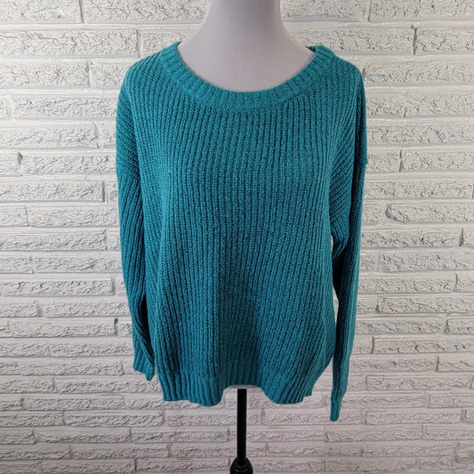 Evri Womens 1X Sweater Blue Plus Size Soft Tight Knit Crew Neck Pullover BLU123E