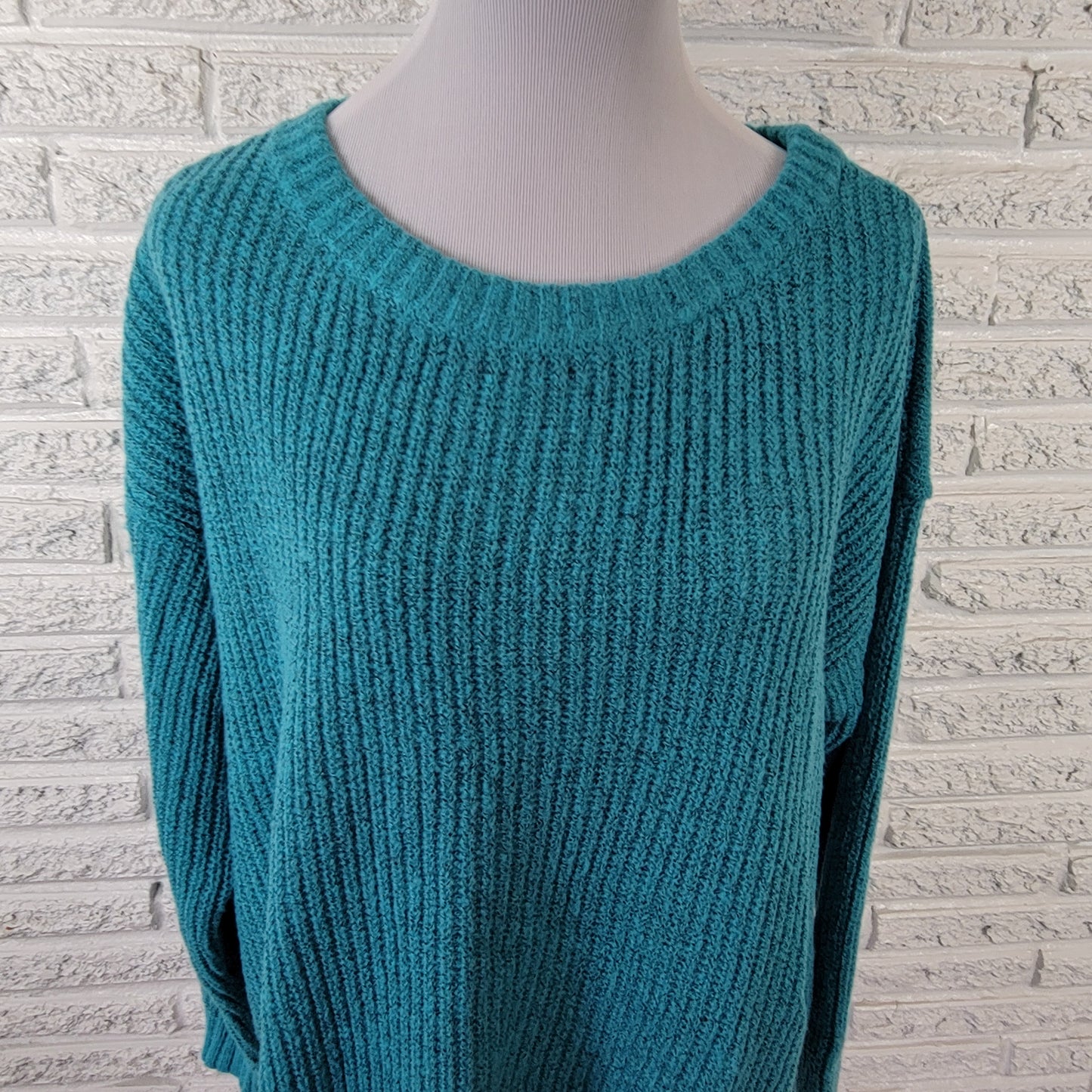 Evri Womens 1X Sweater Blue Plus Size Soft Tight Knit Crew Neck Pullover BLU123E