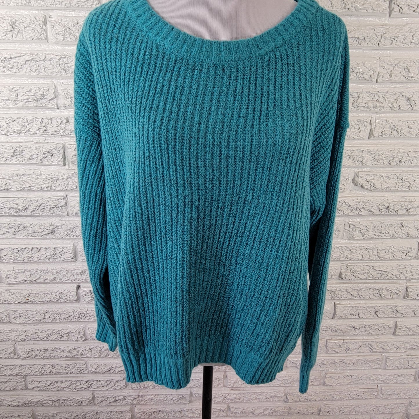 Evri Womens 1X Sweater Blue Plus Size Soft Tight Knit Crew Neck Pullover BLU123E