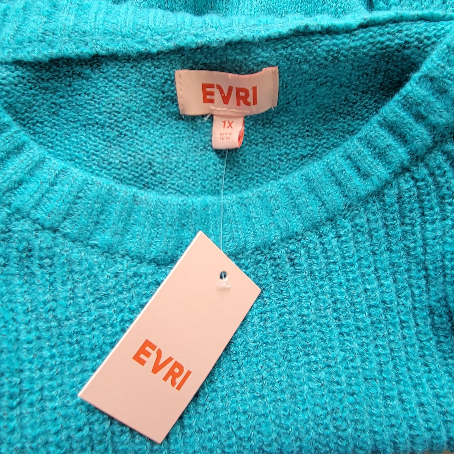 Evri Womens 1X Sweater Blue Plus Size Soft Tight Knit Crew Neck Pullover BLU123E