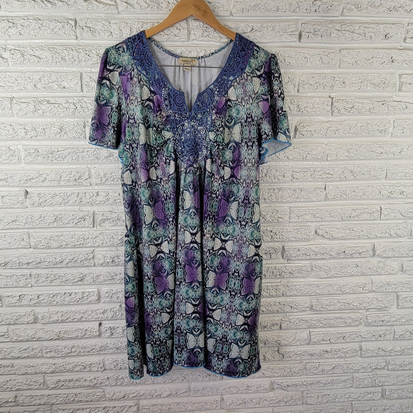 One World Live Let Live Women's 2X Mini Dress Blue Purple Animal Print ANI46E