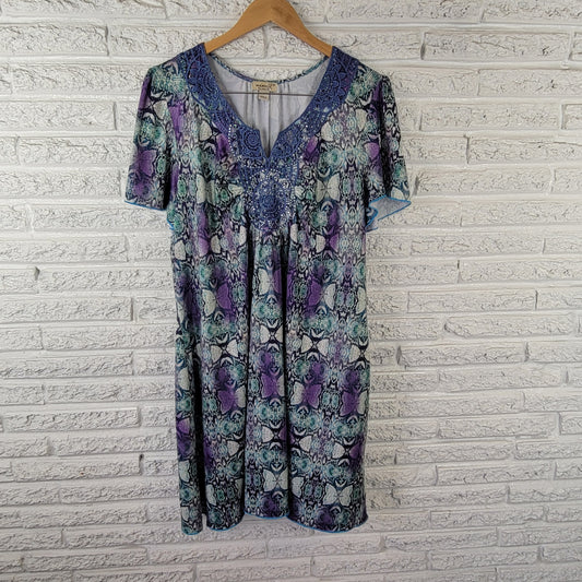 One World Live Let Live Women's 2X Mini Dress Blue Purple Animal Print ANI46E