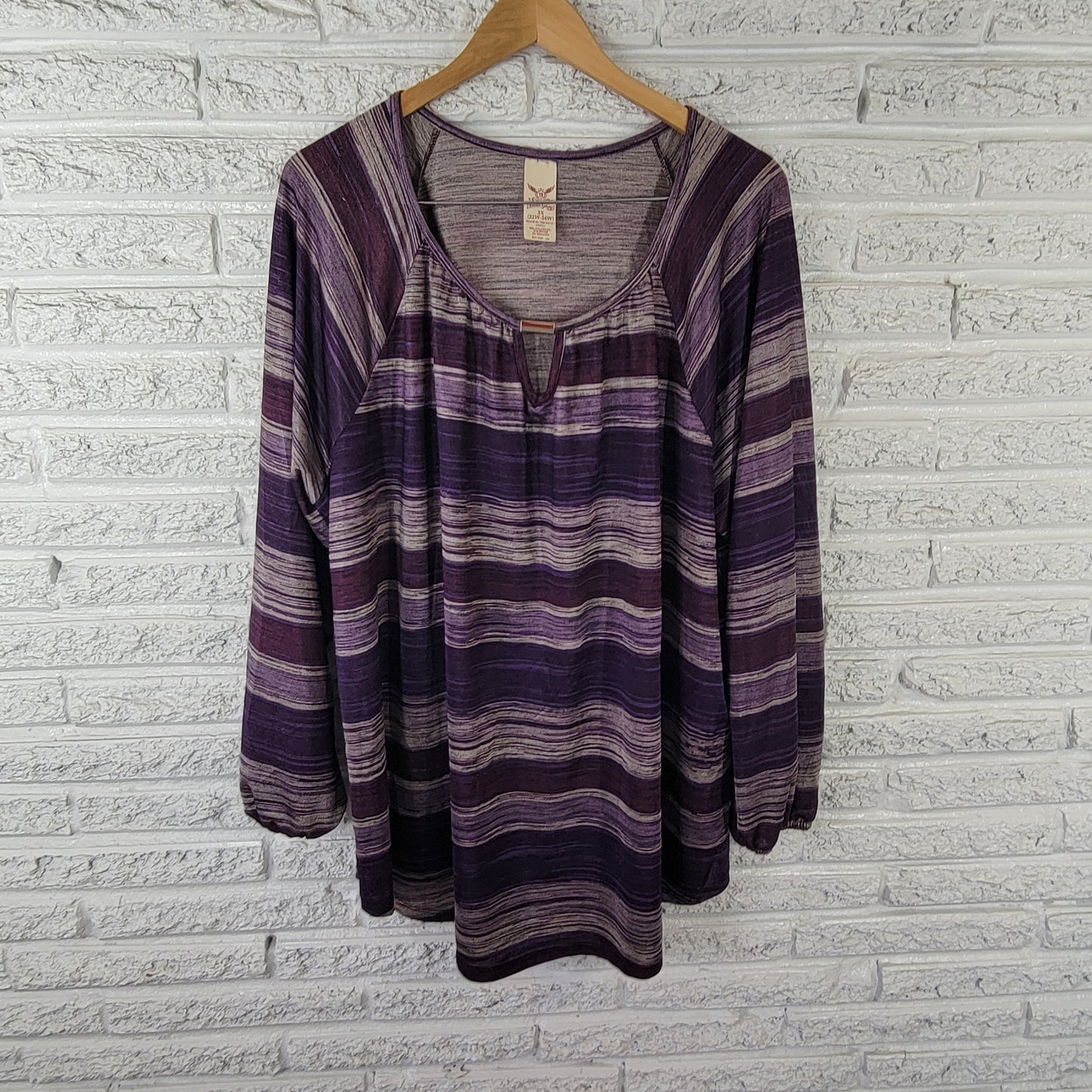 Faded Glory Women's 3X Tunic Purple Silver Striped Keyhole Sheer STR209XE