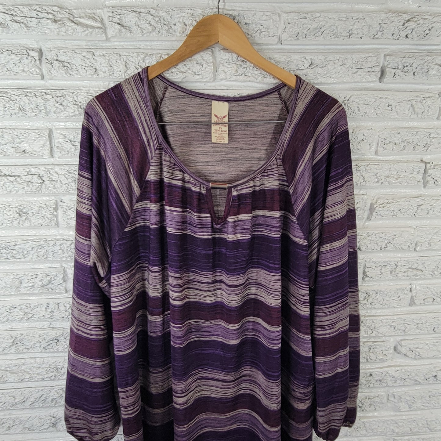 Faded Glory Women's 3X Tunic Purple Silver Striped Keyhole Sheer STR209XE