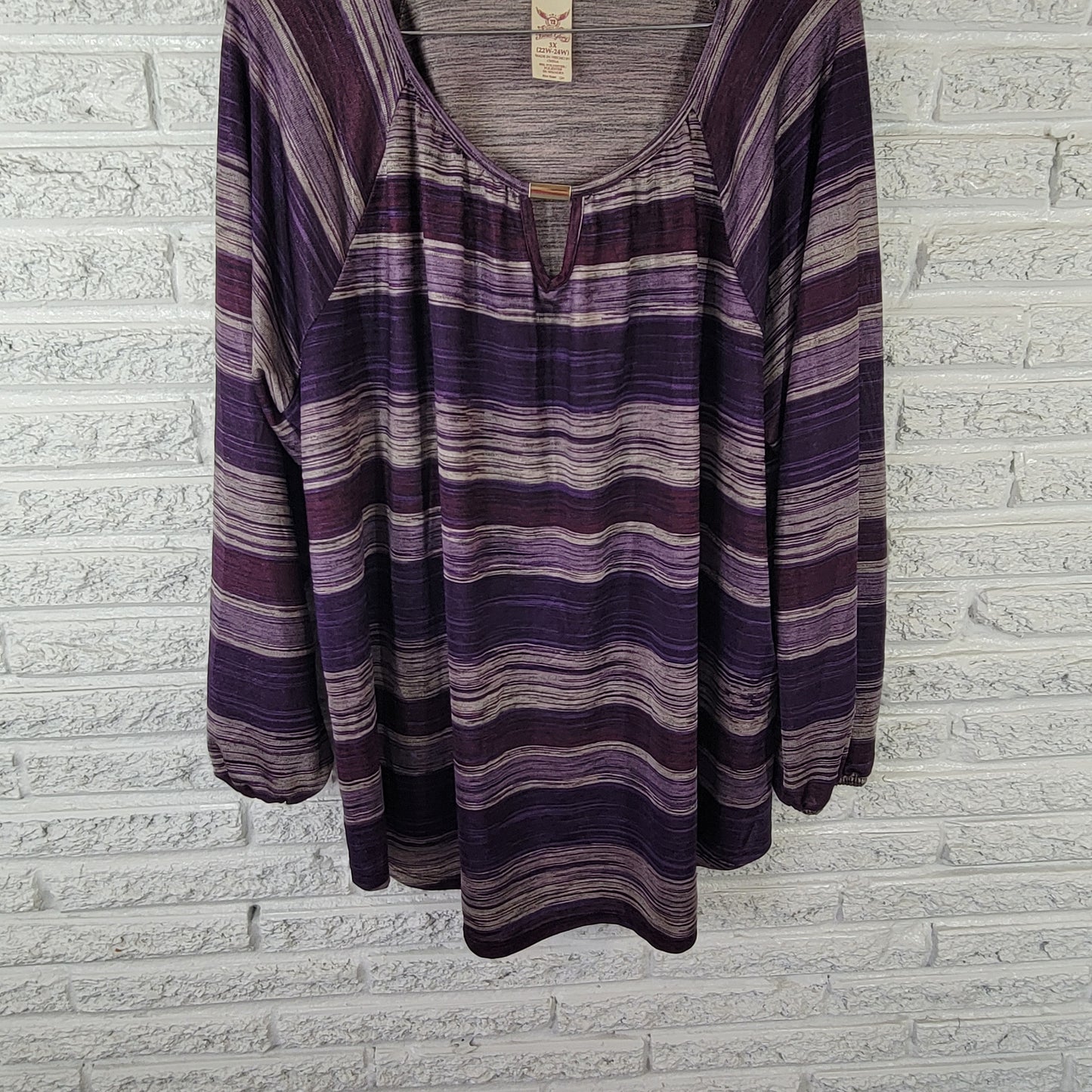 Faded Glory Women's 3X Tunic Purple Silver Striped Keyhole Sheer STR209XE