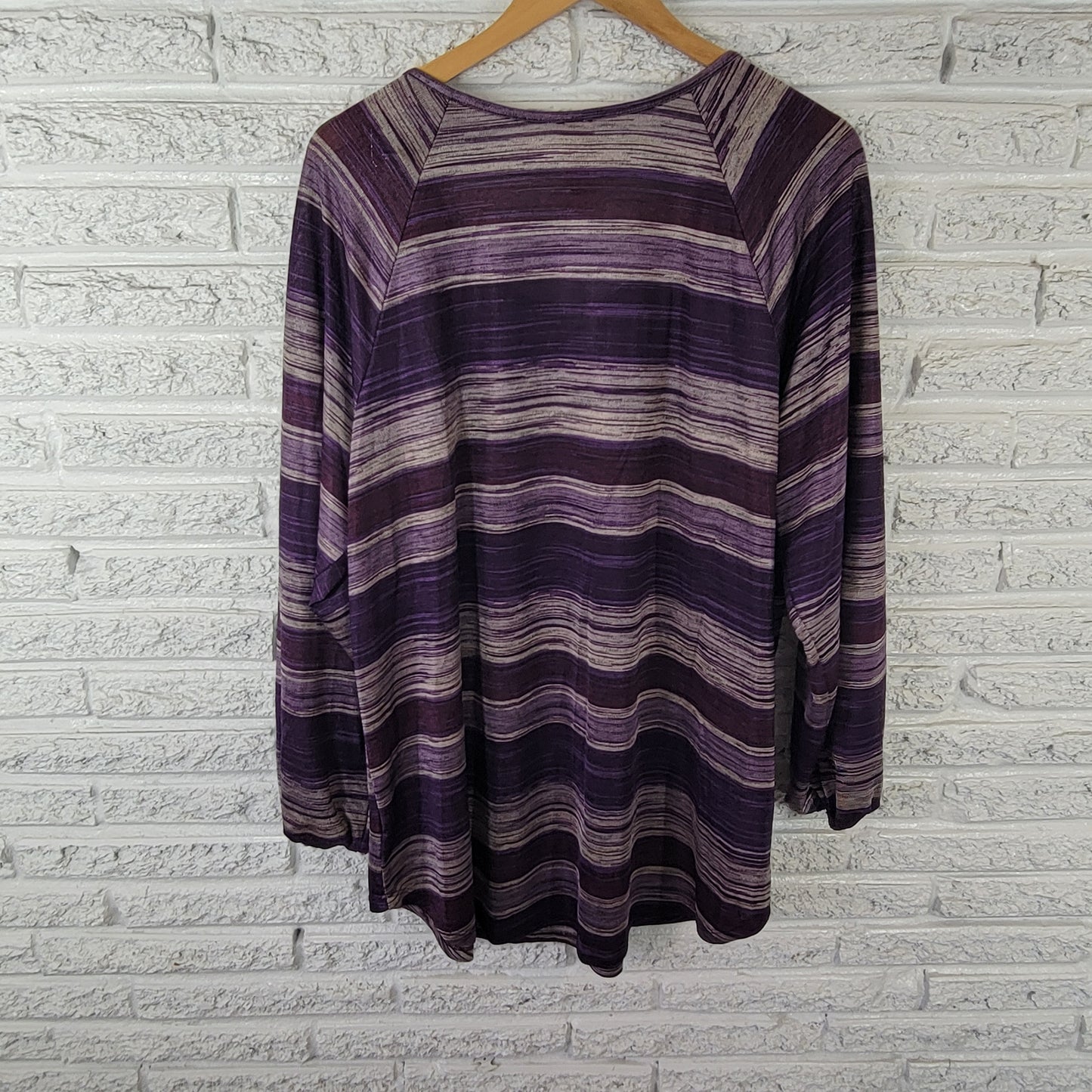 Faded Glory Women's 3X Tunic Purple Silver Striped Keyhole Sheer STR209XE