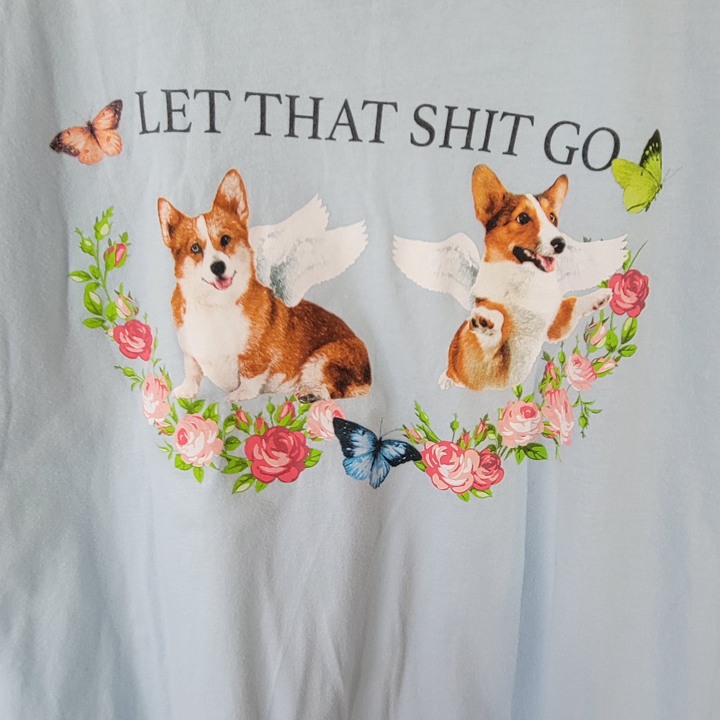 Modern Lux Women's XL T-Shirt Blue Corgi Dogs Angels Graphic Tee Cotton NOV17E