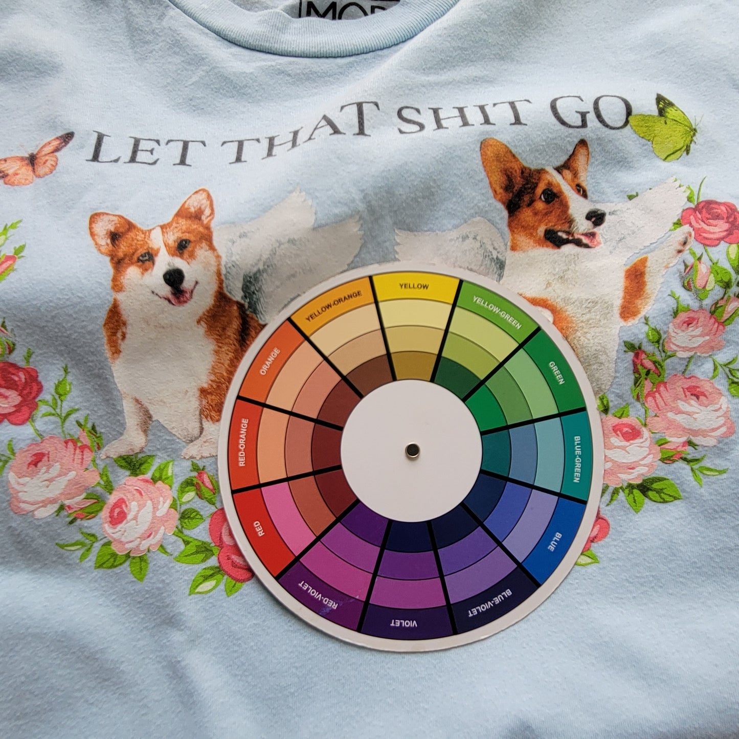 Modern Lux Women's XL T-Shirt Blue Corgi Dogs Angels Graphic Tee Cotton NOV17E