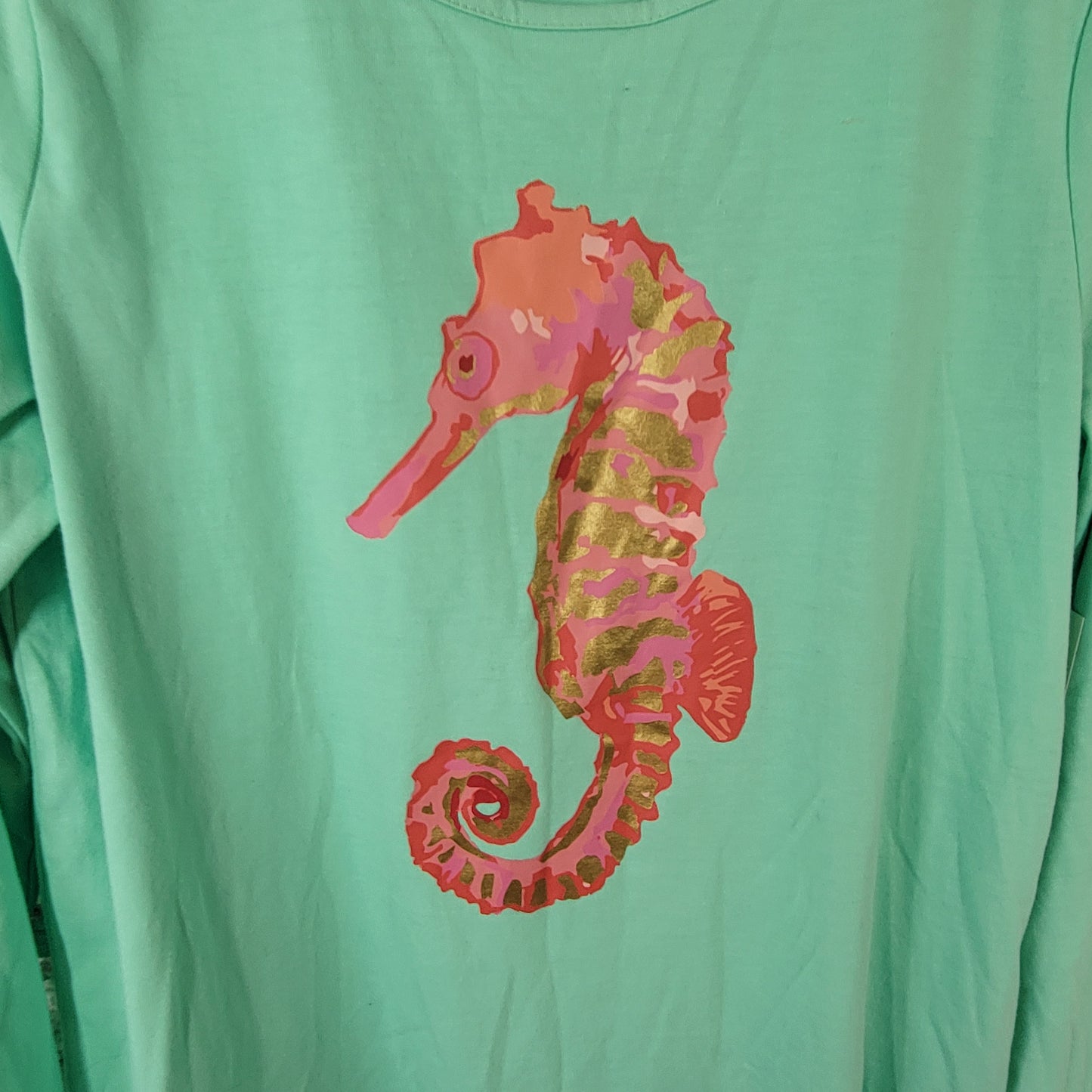 Silverwear Women's XL T-Shirt Teal Blue Seahorse Graphic Tee Nature BLU136E