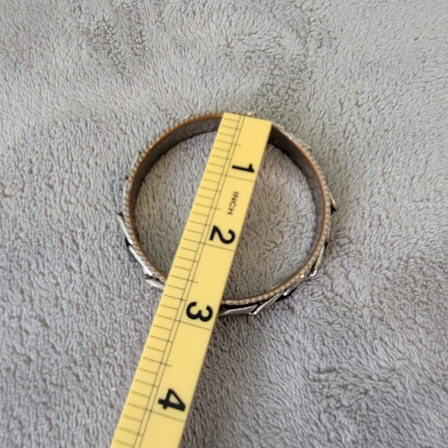 Silver Tone Chain Link Bangle Bracelet with Black Fabric Inlay 2.5" Diameter B1E