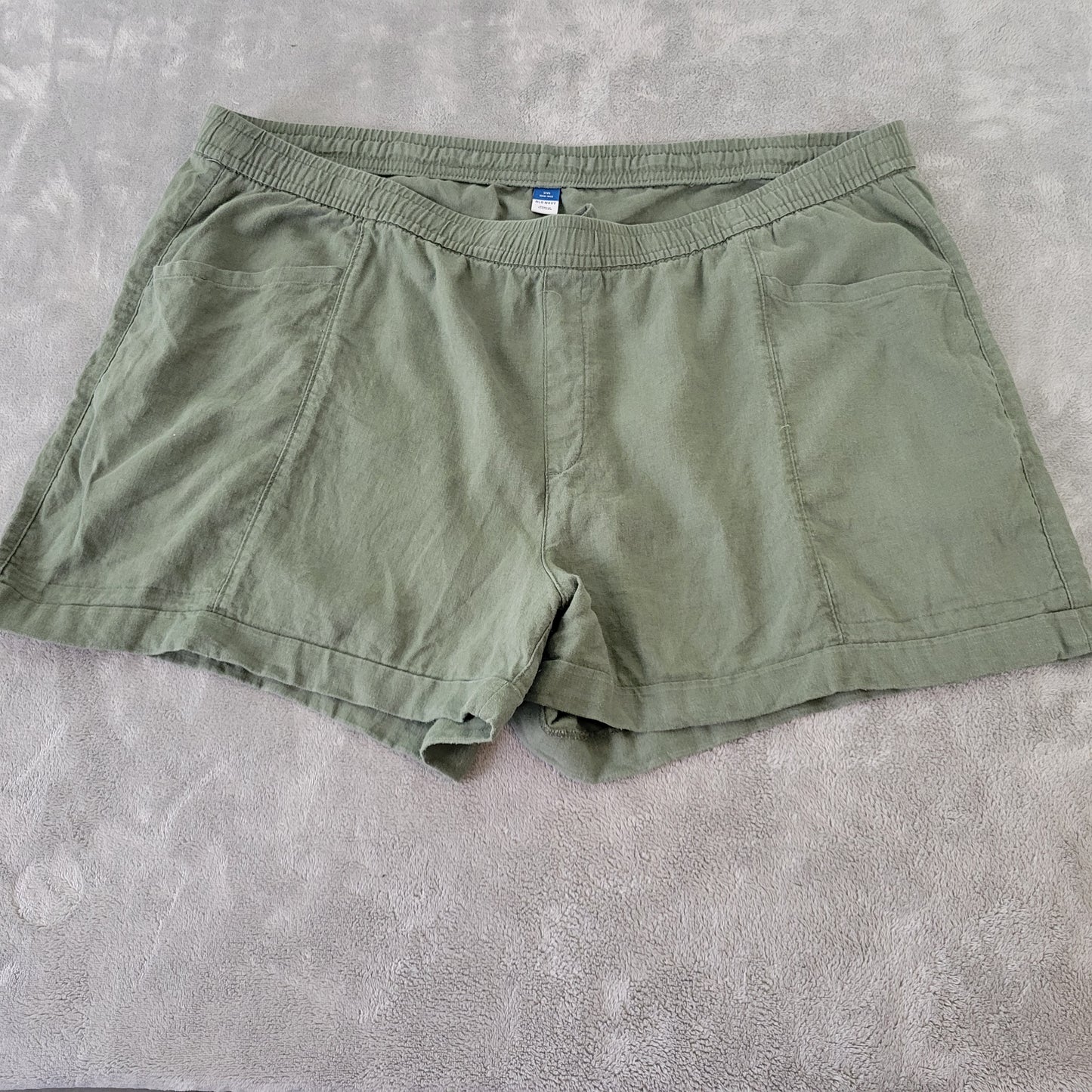 Old Navy XXL Shorts Green Linen Rayon Blend High Rise Pull On GRE59E