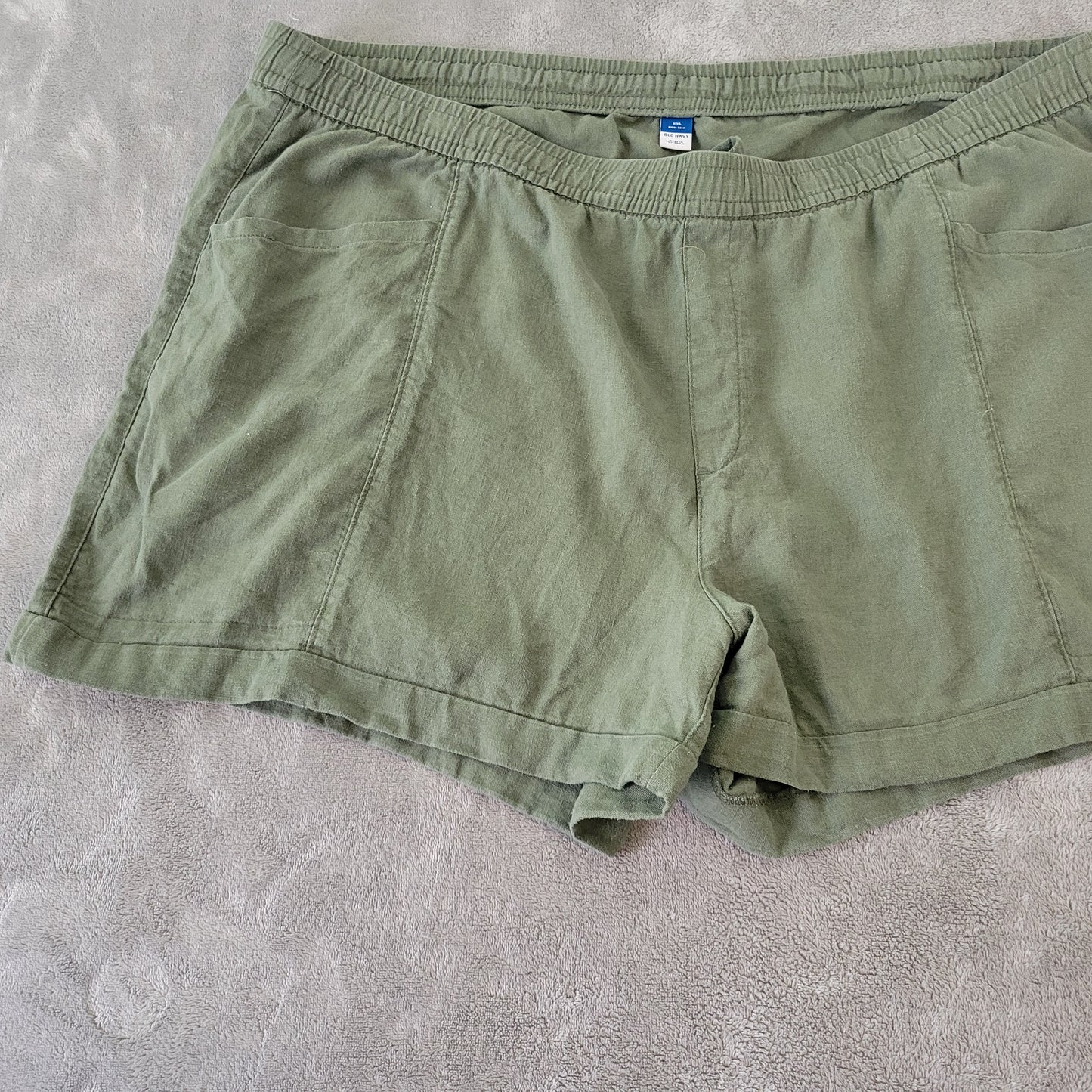 Old Navy XXL Shorts Green Linen Rayon Blend High Rise Pull On GRE59E