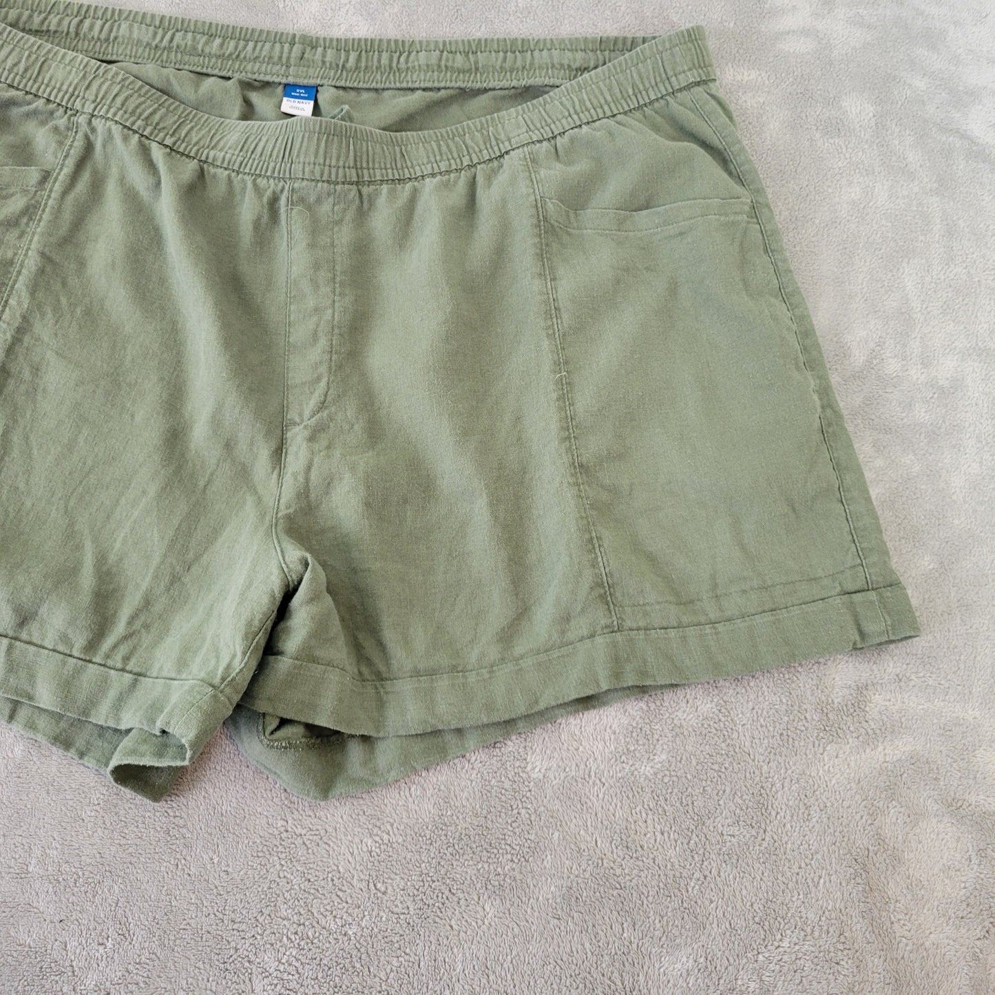 Old Navy XXL Shorts Green Linen Rayon Blend High Rise Pull On GRE59E