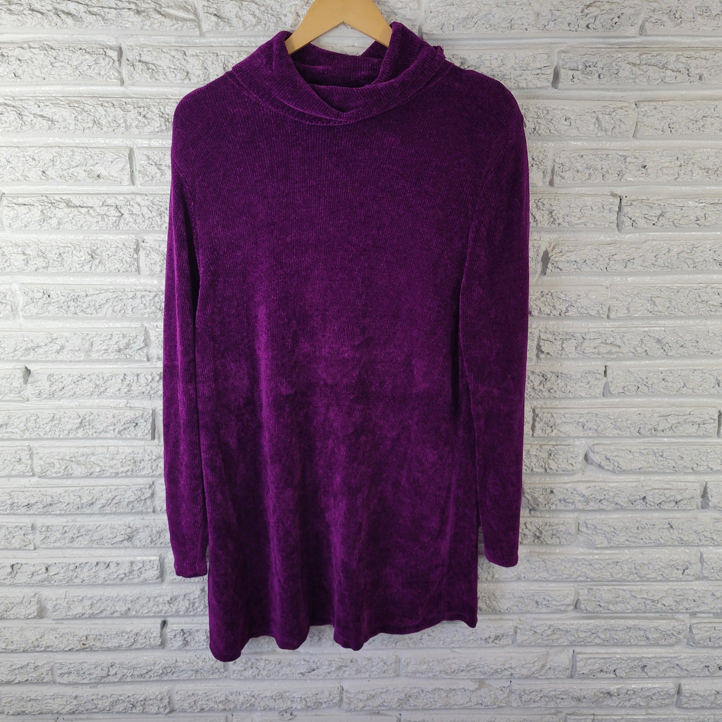 Valerie Stevens Women 2X Sweater Dress/Tunic Purple Rayon Velour Turtleneck HNGE