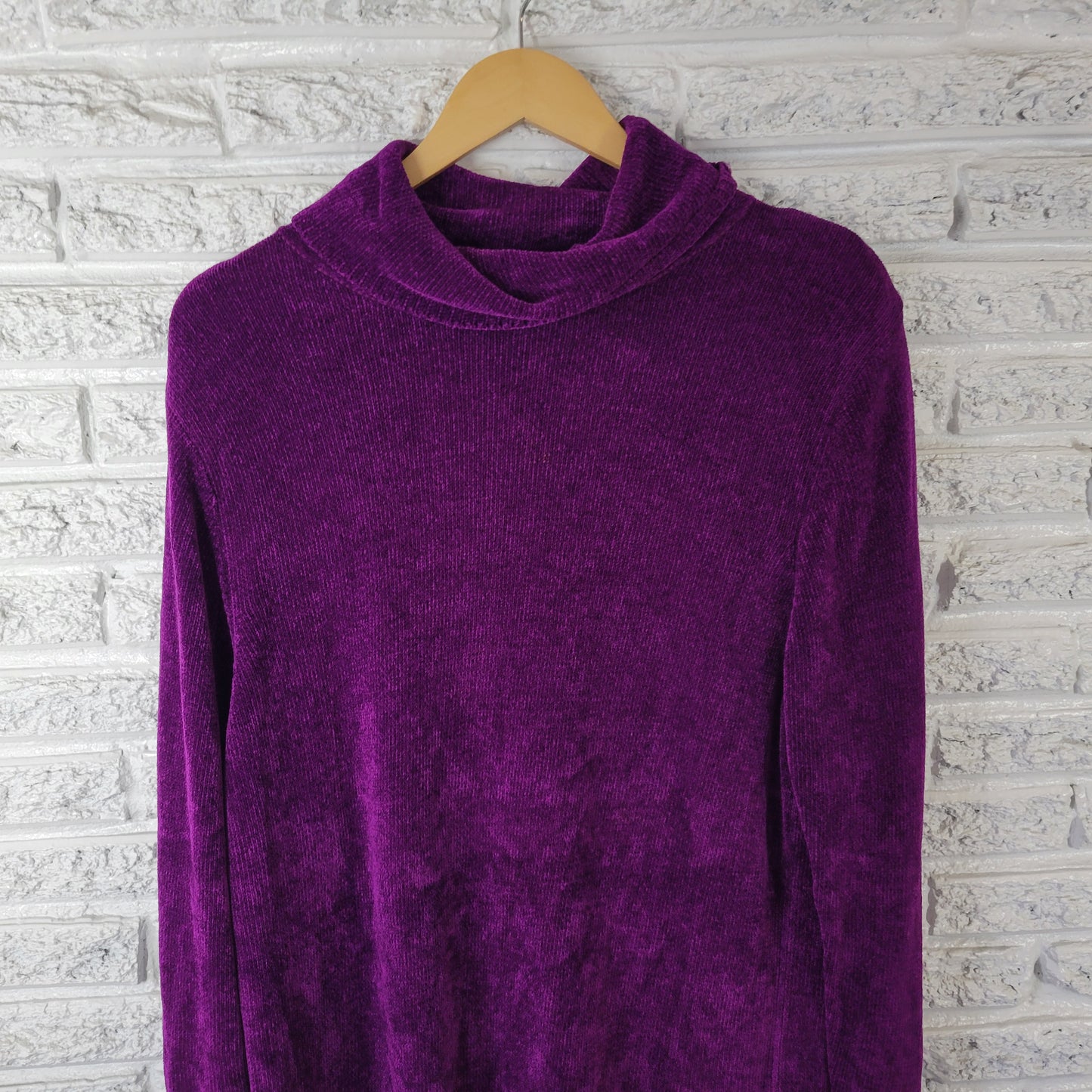 Valerie Stevens Women 2X Sweater Dress/Tunic Purple Rayon Velour Turtleneck HNGE
