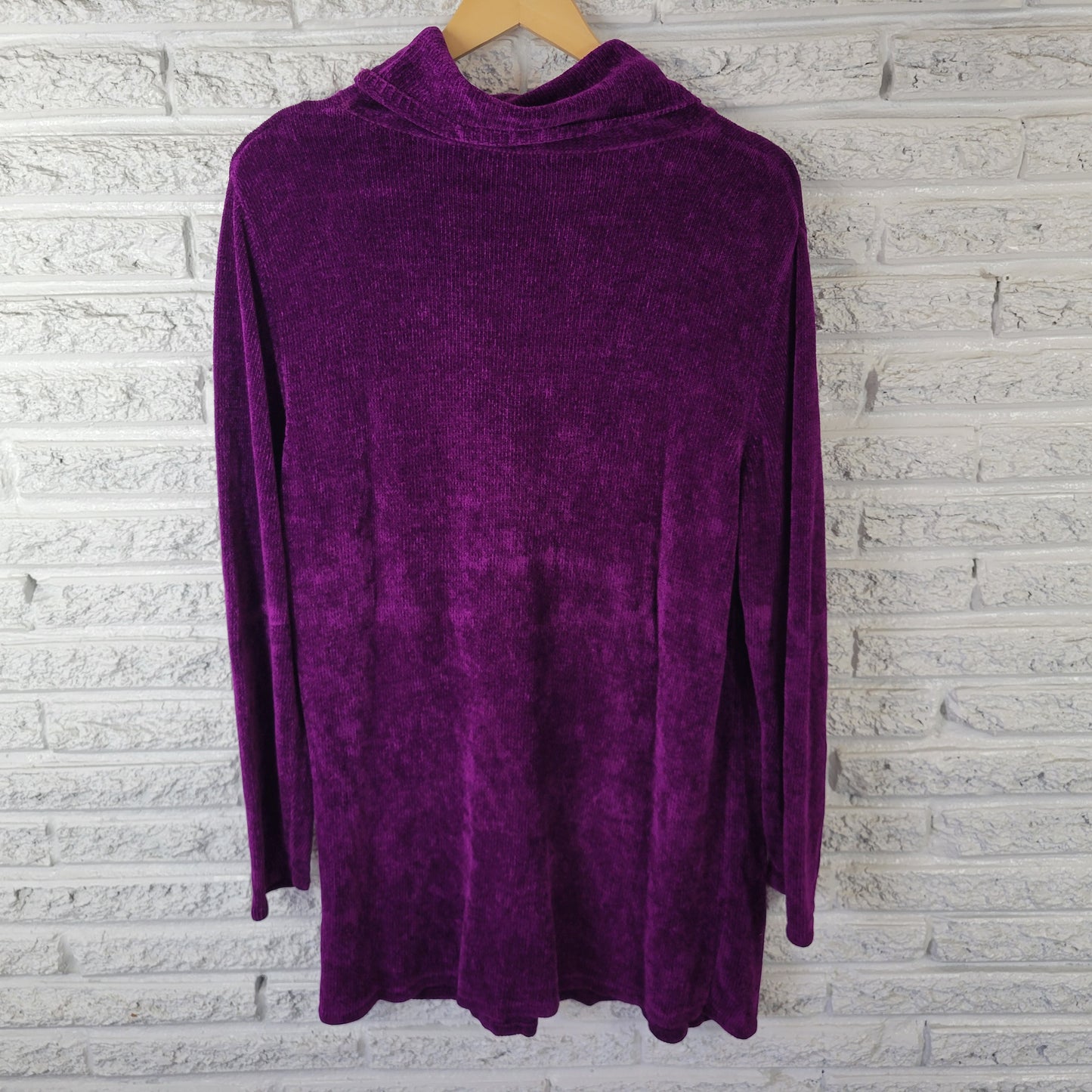 Valerie Stevens Women 2X Sweater Dress/Tunic Purple Rayon Velour Turtleneck HNGE