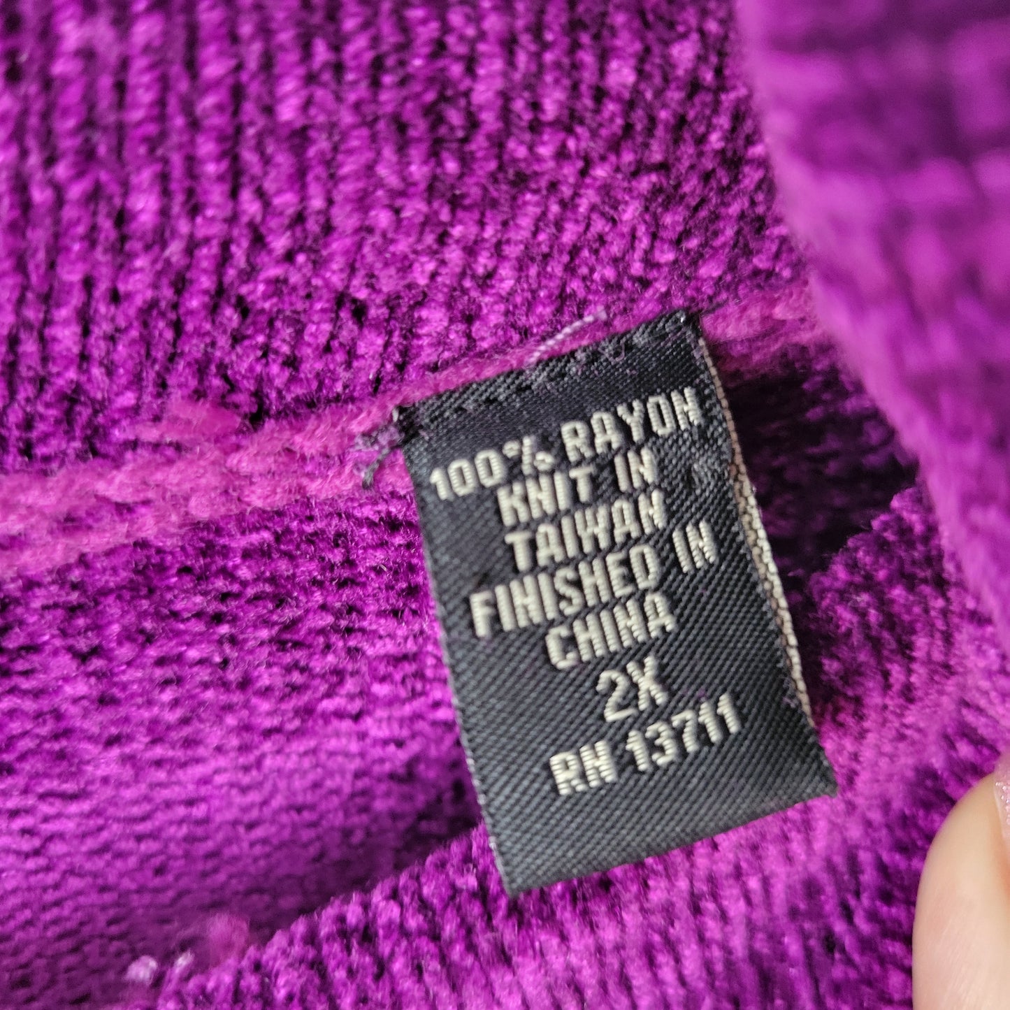 Valerie Stevens Women 2X Sweater Dress/Tunic Purple Rayon Velour Turtleneck HNGE