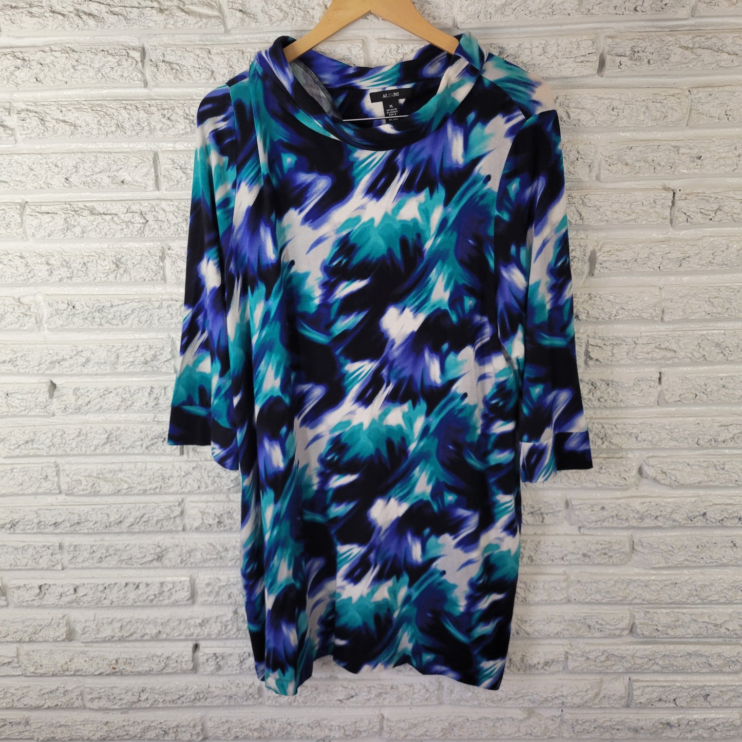 Alfani Women XL Tunic/Dress Top Blue Teal Abstract Print Pockets WAT80E