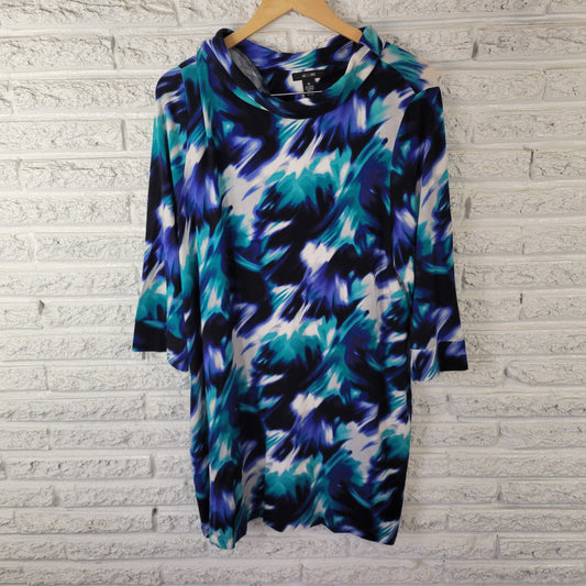 Alfani Women XL Tunic/Dress Top Blue Teal Abstract Print Pockets WAT80E