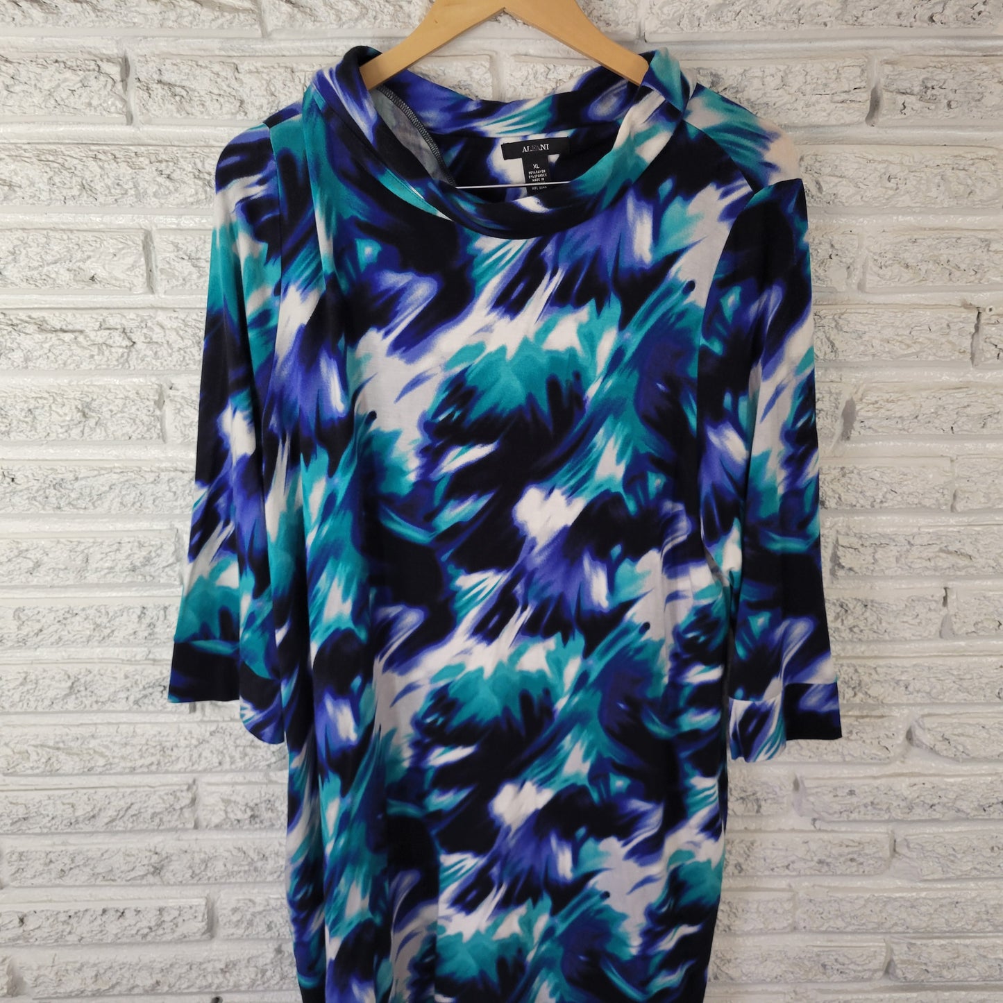 Alfani Women XL Tunic/Dress Top Blue Teal Abstract Print Pockets WAT80E