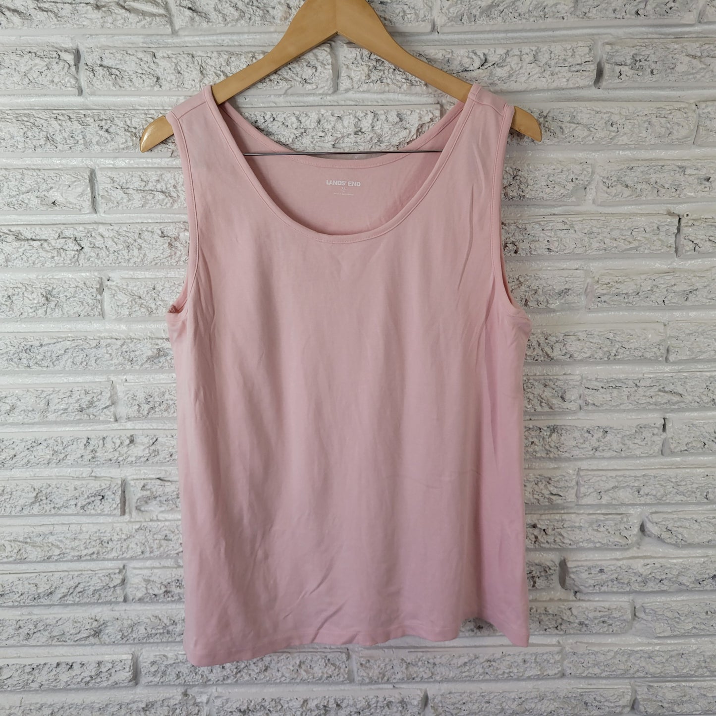 Lands End XL Pink Cotton Tank Top Scoop Neck Sleeveless Shell Layering PIN1XE
