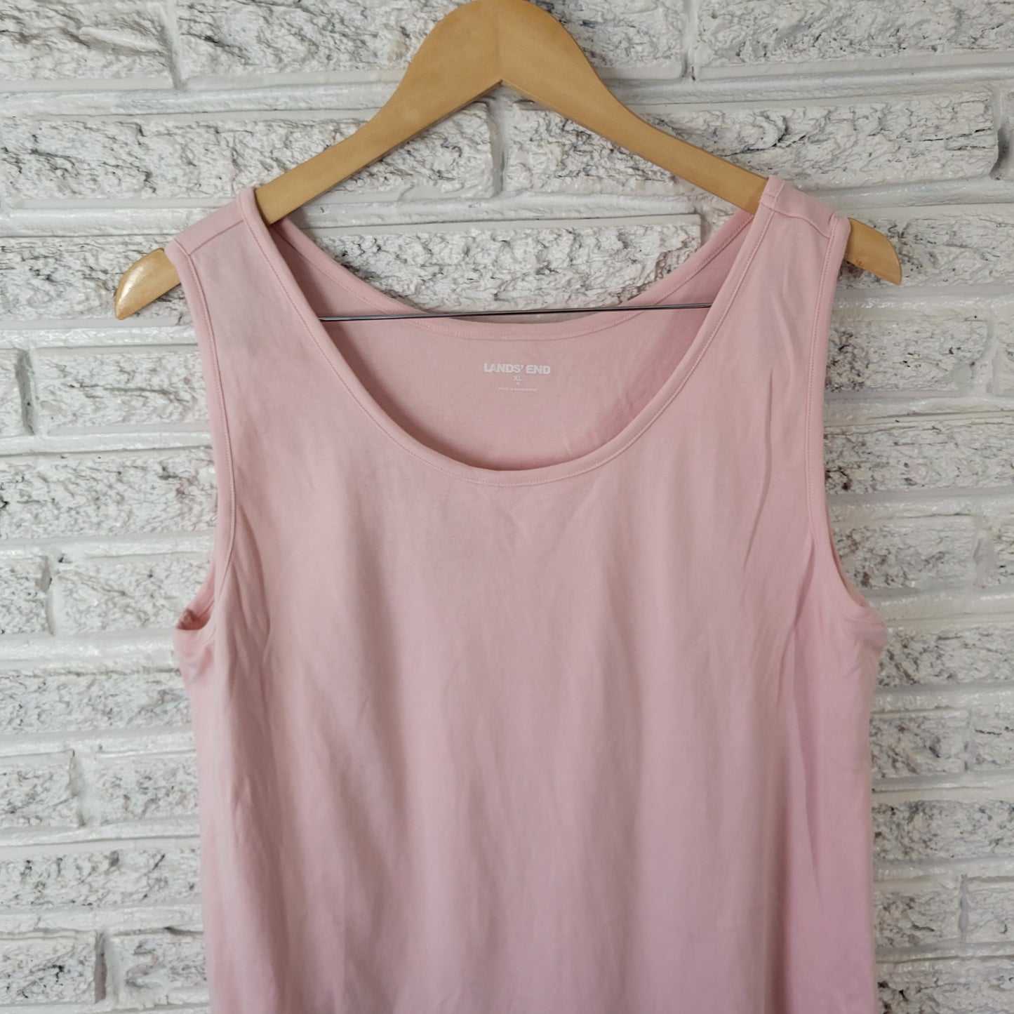 Lands End XL Pink Cotton Tank Top Scoop Neck Sleeveless Shell Layering PIN1XE