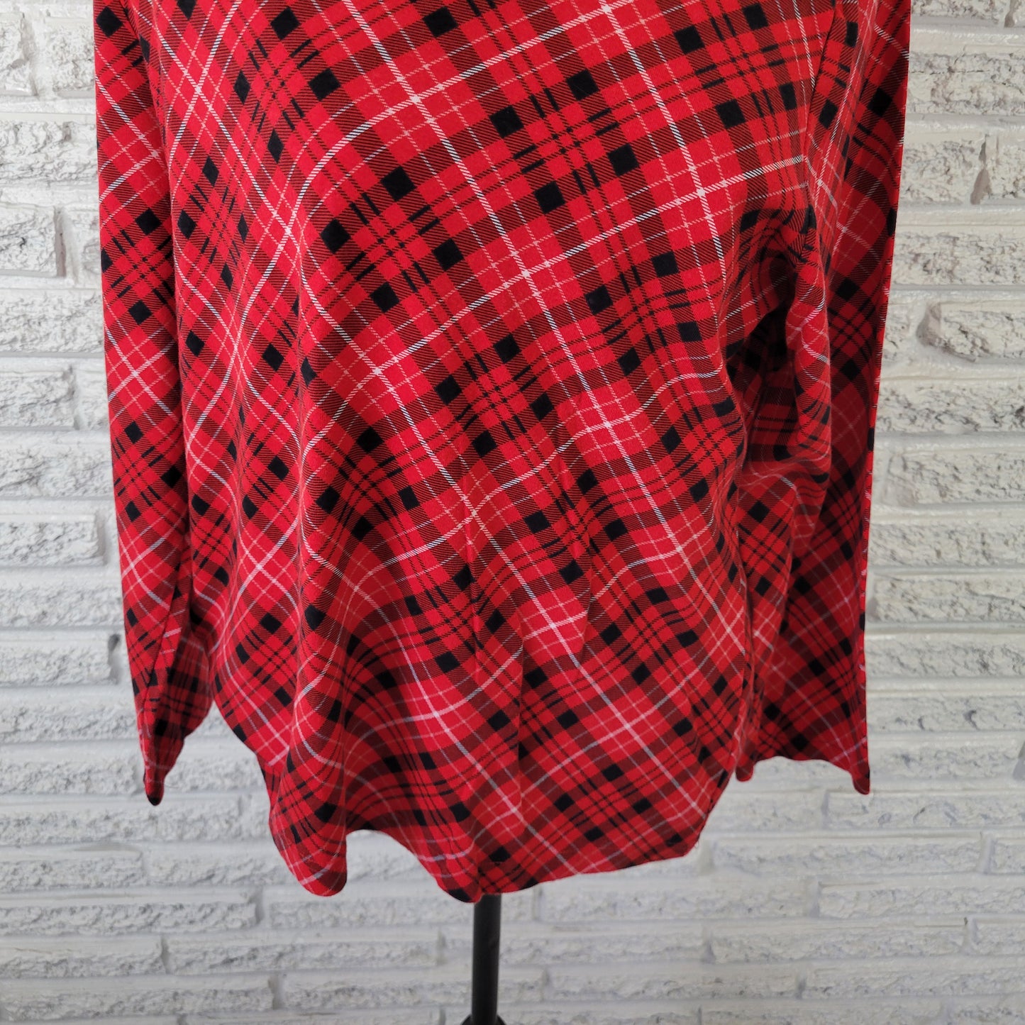 Croft & Barrow Women XXL Tee Red Black Plaid 100% Cotton Long Sleeve PLA10E
