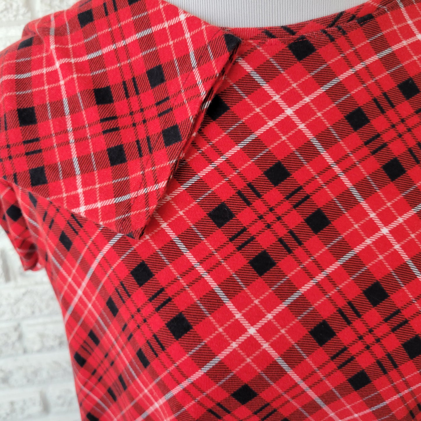 Croft & Barrow Women XXL Tee Red Black Plaid 100% Cotton Long Sleeve PLA10E