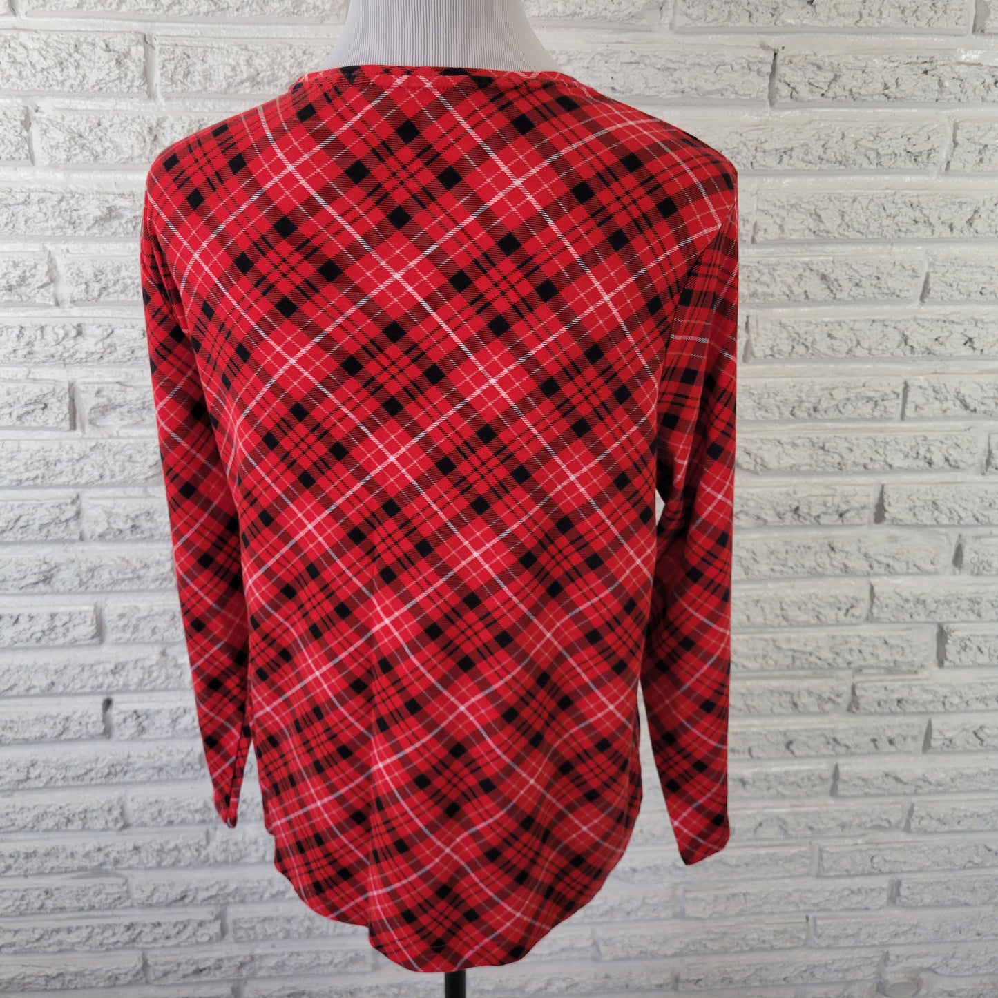 Croft & Barrow Women XXL Tee Red Black Plaid 100% Cotton Long Sleeve PLA10E