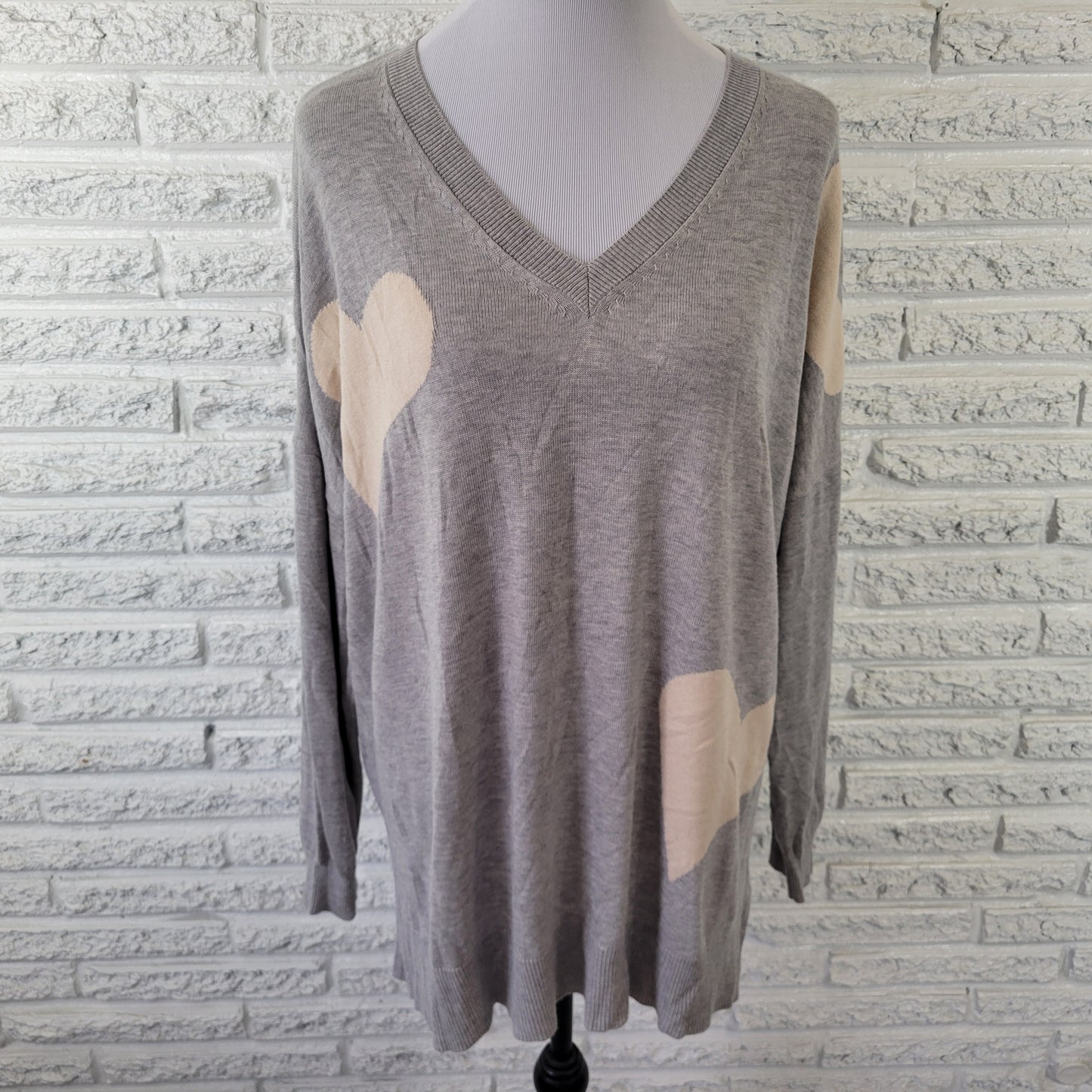 Laurie Felt Women XL Sweater Gray V-Neck Tight Knit Wool Blend Pullover GRA21E
