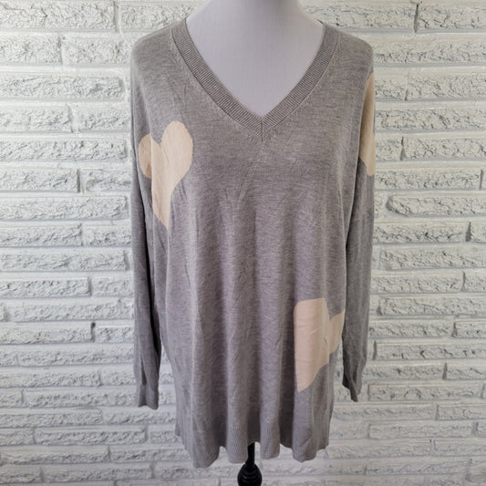 Laurie Felt Women XL Sweater Gray V-Neck Tight Knit Wool Blend Pullover GRA21E