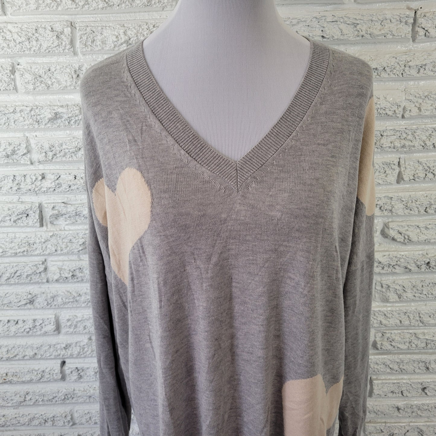 Laurie Felt Women XL Sweater Gray V-Neck Tight Knit Wool Blend Pullover GRA21E