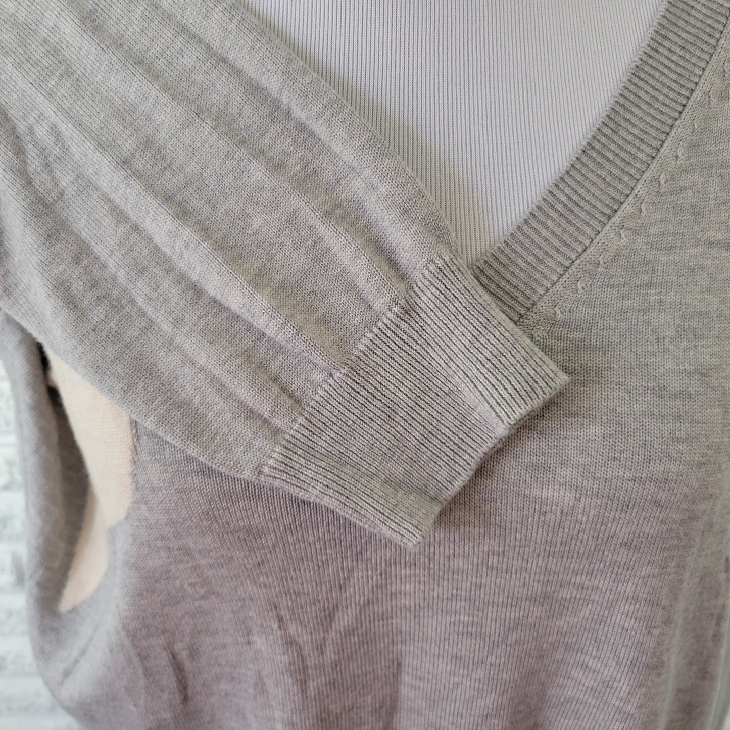 Laurie Felt Women XL Sweater Gray V-Neck Tight Knit Wool Blend Pullover GRA21E