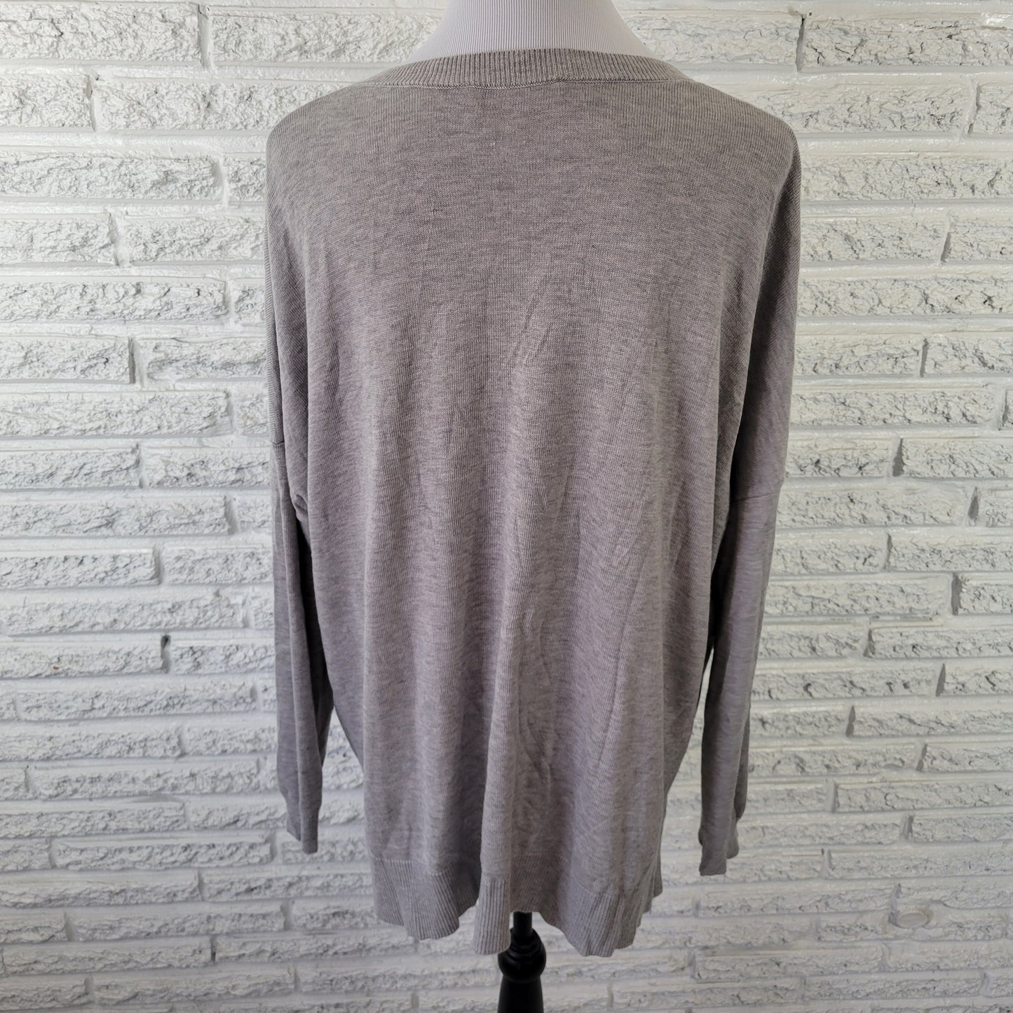 Laurie Felt Women XL Sweater Gray V-Neck Tight Knit Wool Blend Pullover GRA21E